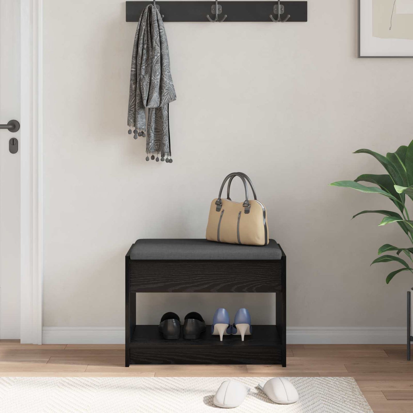 Panca per ingresso con cuscino Rovere Nero 63 x 38 x 45 cm