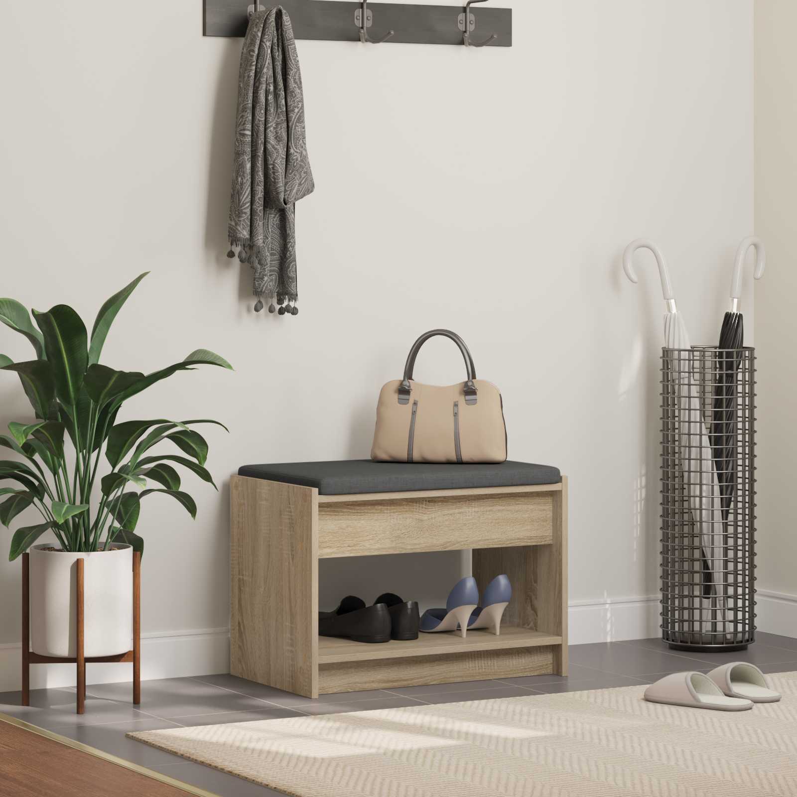 Panca per ingresso con cuscino Rovere Sonoma 63 x 38 x 45 cm | homemem39