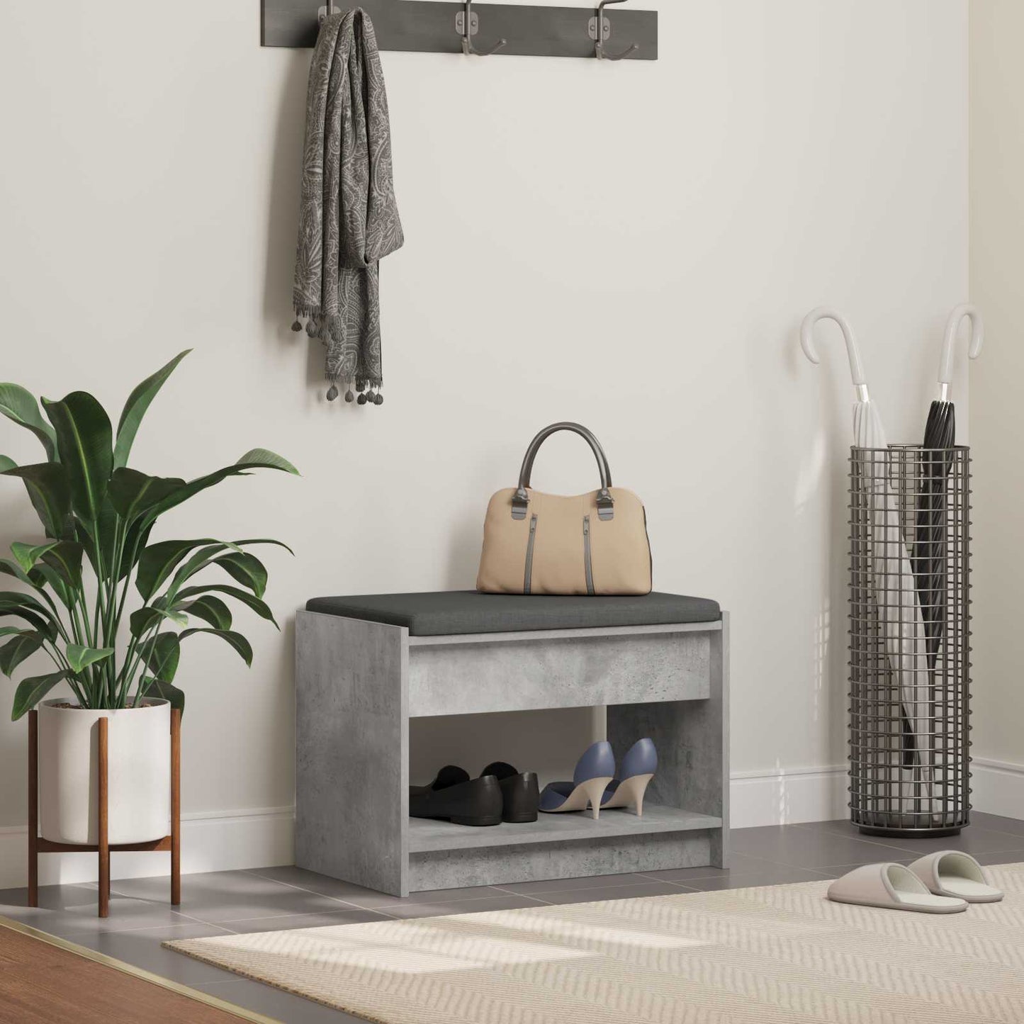 Panca per ingresso con cuscino Grigio Cemento 63 x 38 x 45 cm | homemem39