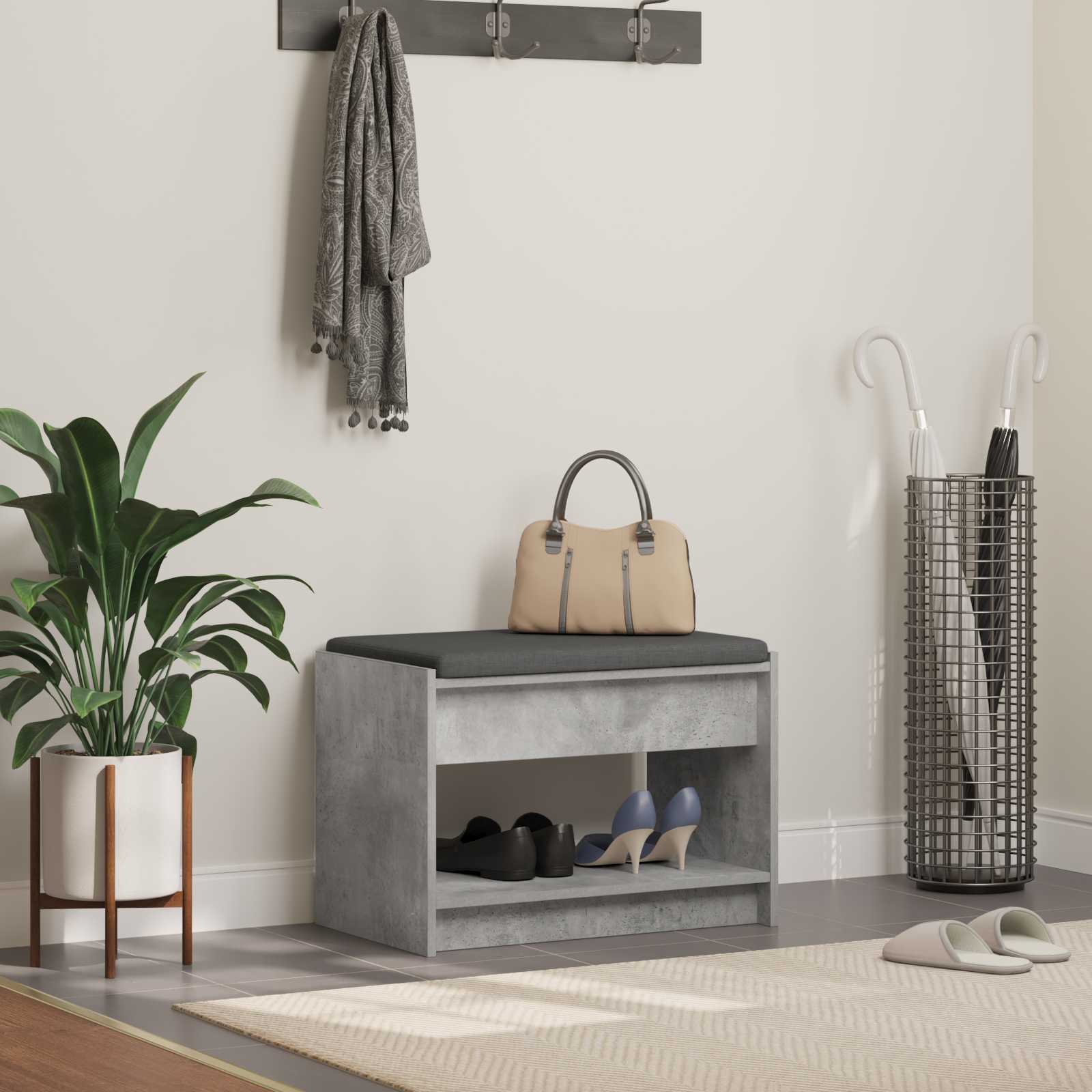 Panca per ingresso con cuscino Grigio Cemento 63 x 38 x 45 cm | homemem39