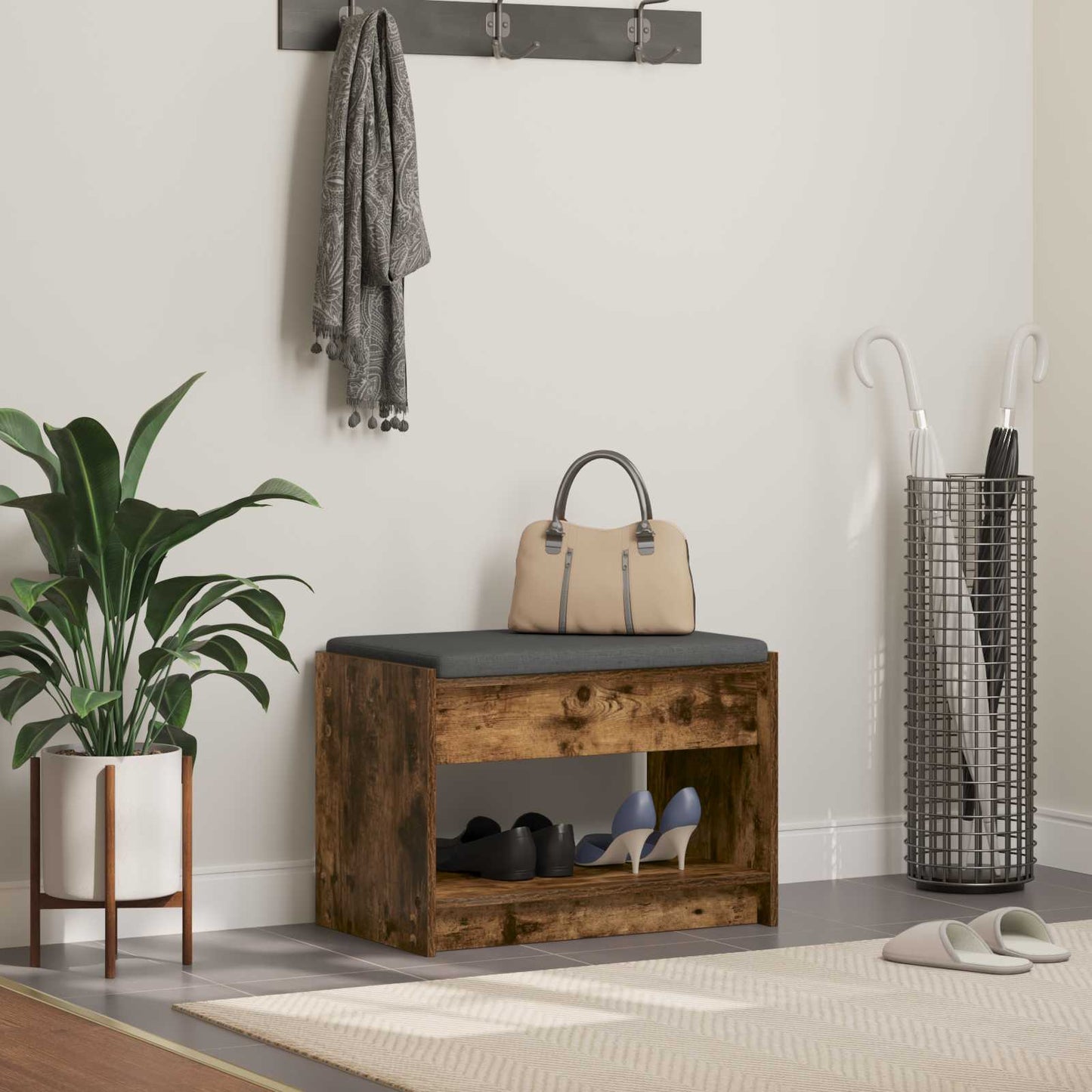 Panca per ingresso Quercia Affumicata 63 x 38 x 45 cm | homemem39