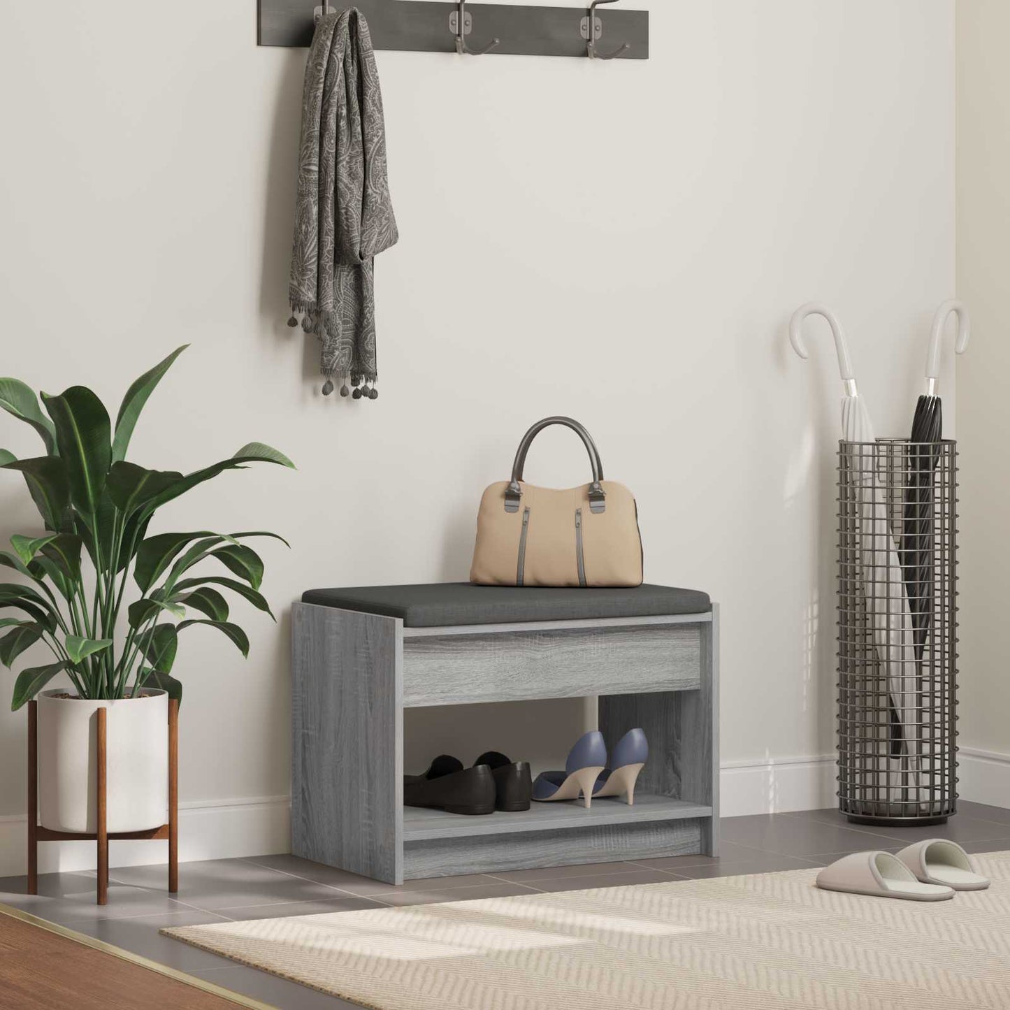 Panca per ingresso con cuscino Sonoma grigia 63 x 38 x 45 cm | homemem39