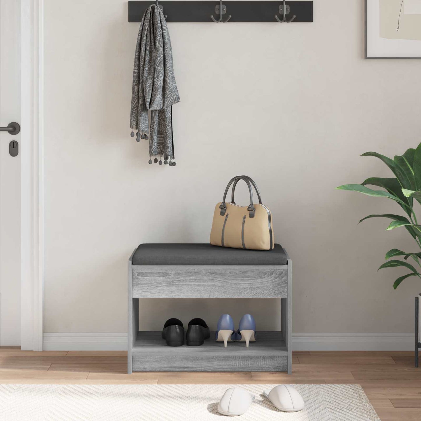 Panca per ingresso con cuscino Sonoma grigia 63 x 38 x 45 cm | homemem39