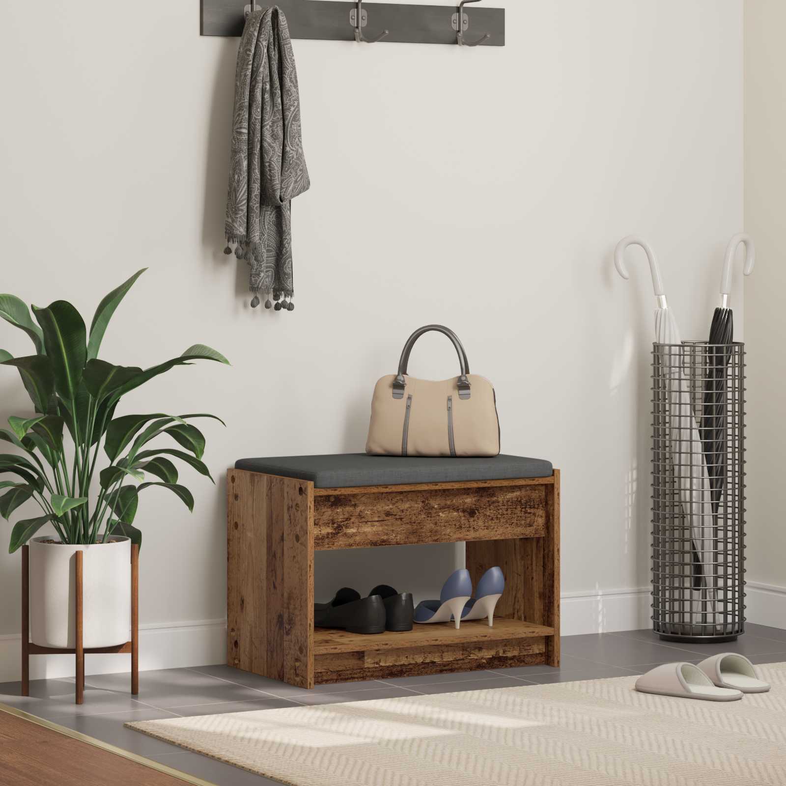 Panca per ingresso con cuscino Legno vecchio 63 x 38 x 45 cm | homemem39