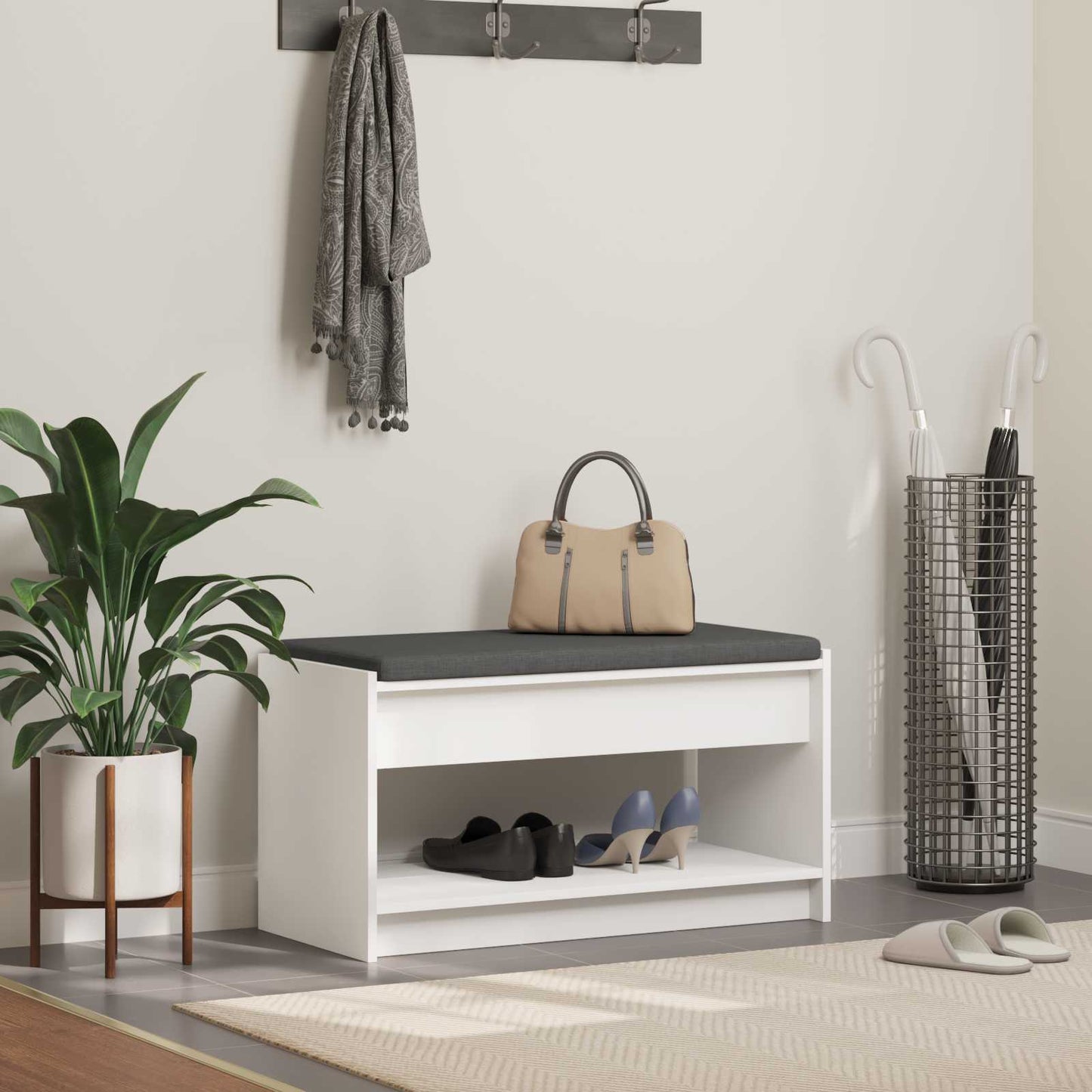 Panca per ingresso con cuscino Bianco 83 x 38 x 45 cm | homemem39