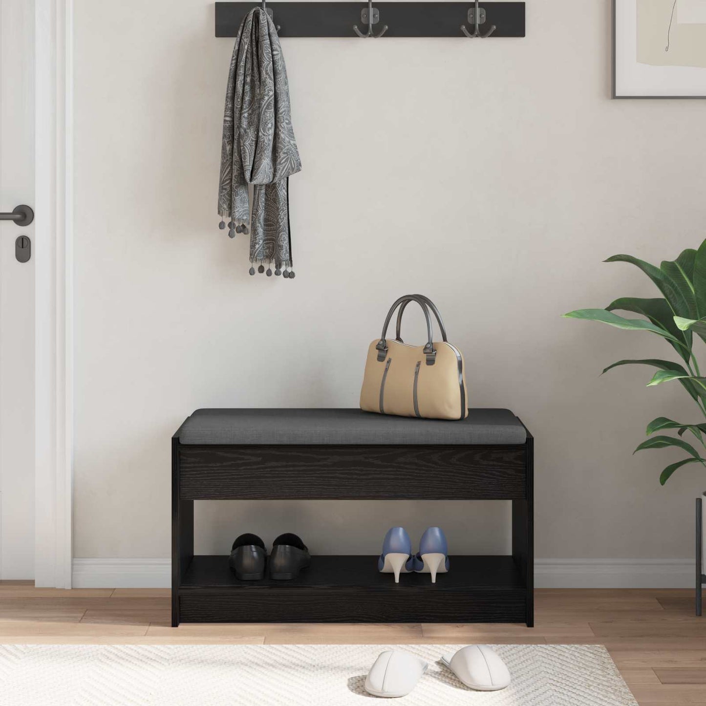 Panca per ingresso con cuscino Rovere Nero 83 x 38 x 45 cm | homemem39
