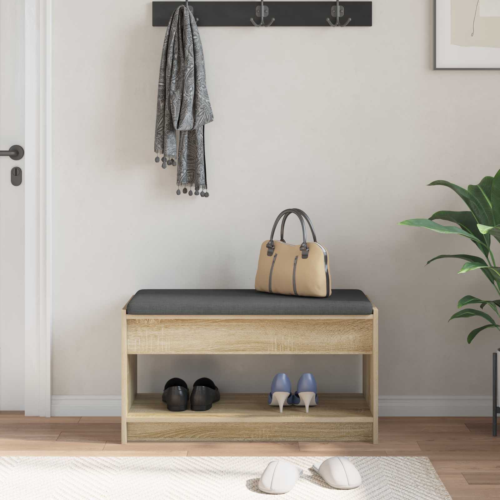 Panca per ingresso con cuscino Rovere Sonoma 83 x 38 x 45 cm | homemem39