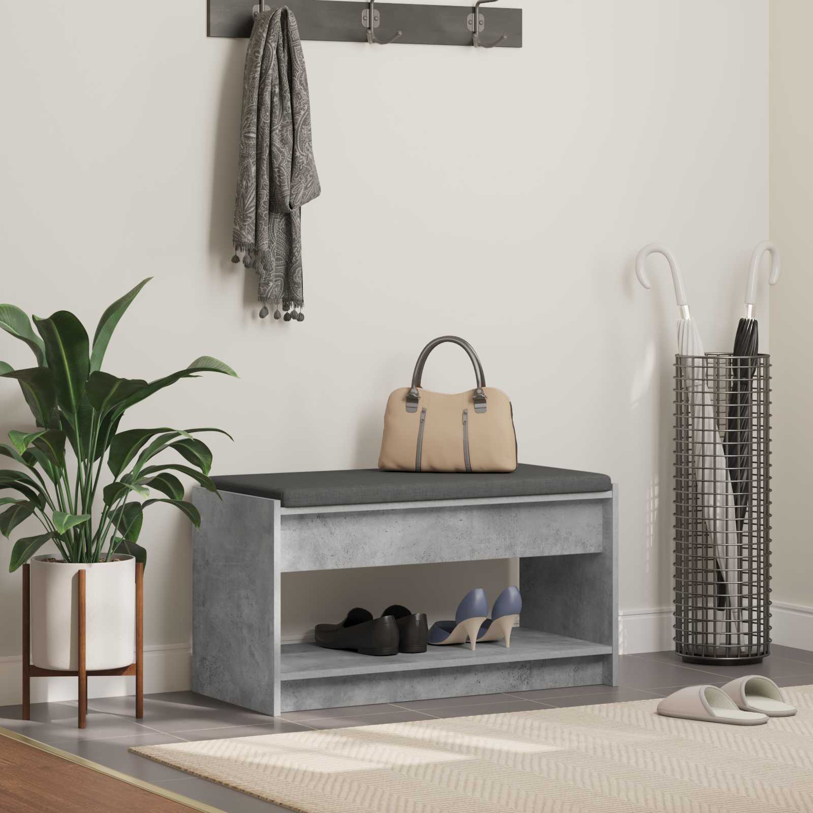 Panca per ingresso con cuscino Grigio Cemento 83 x 38 x 45 cm | homemem39