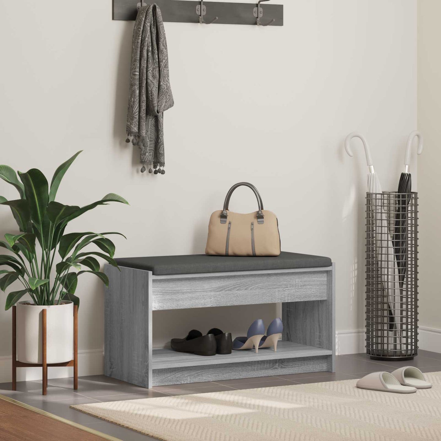 Panca per ingresso con cuscino Sonoma grigia 83 x 38 x 45 cm | homemem39