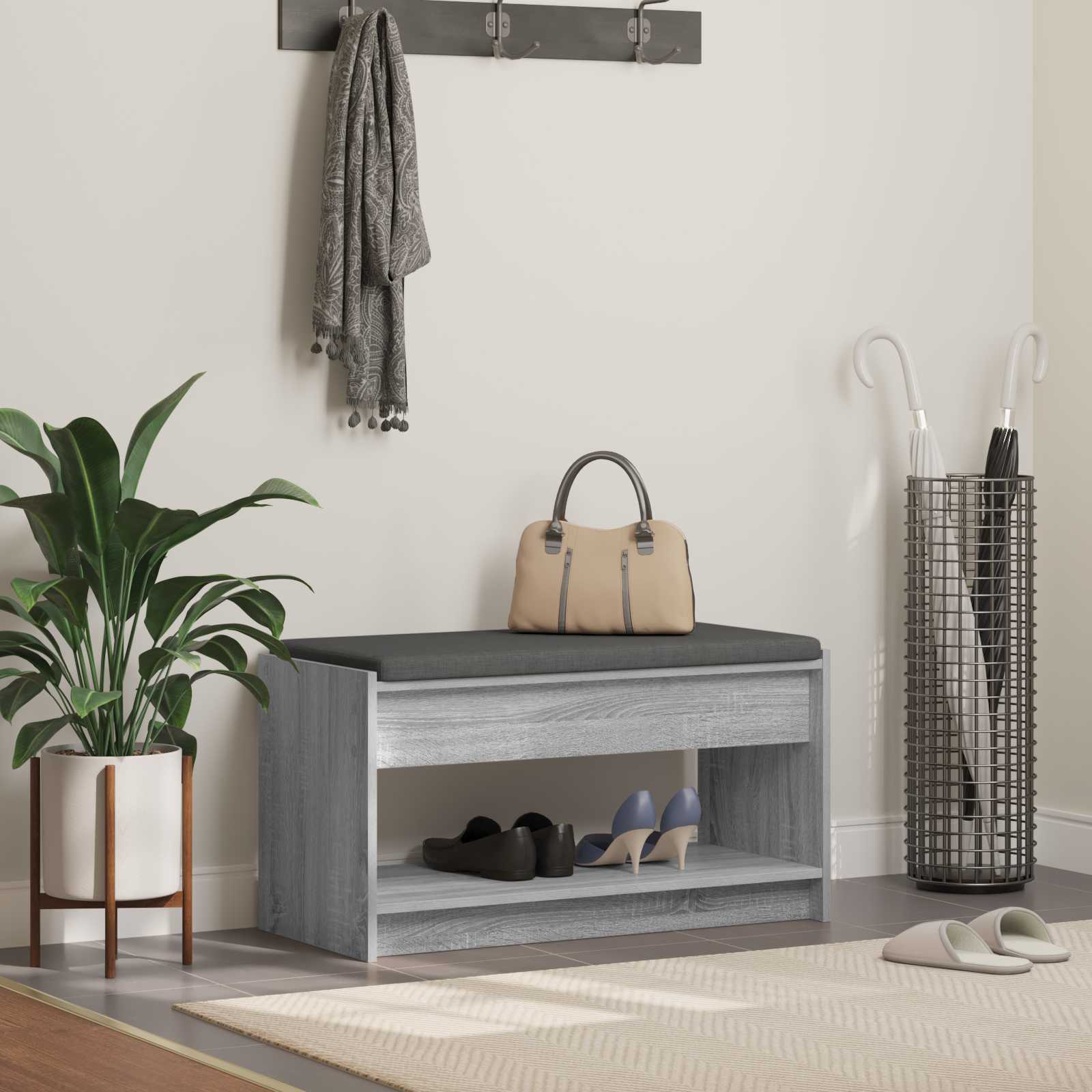 Panca per ingresso con cuscino Sonoma grigia 83 x 38 x 45 cm | homemem39