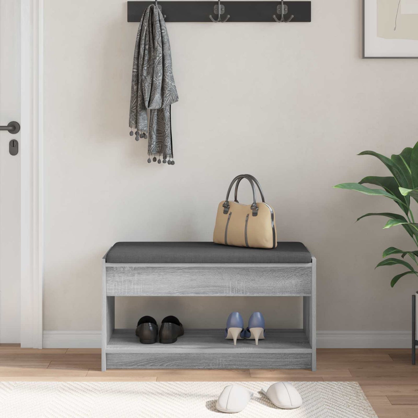 Panca per ingresso con cuscino Sonoma grigia 83 x 38 x 45 cm | homemem39