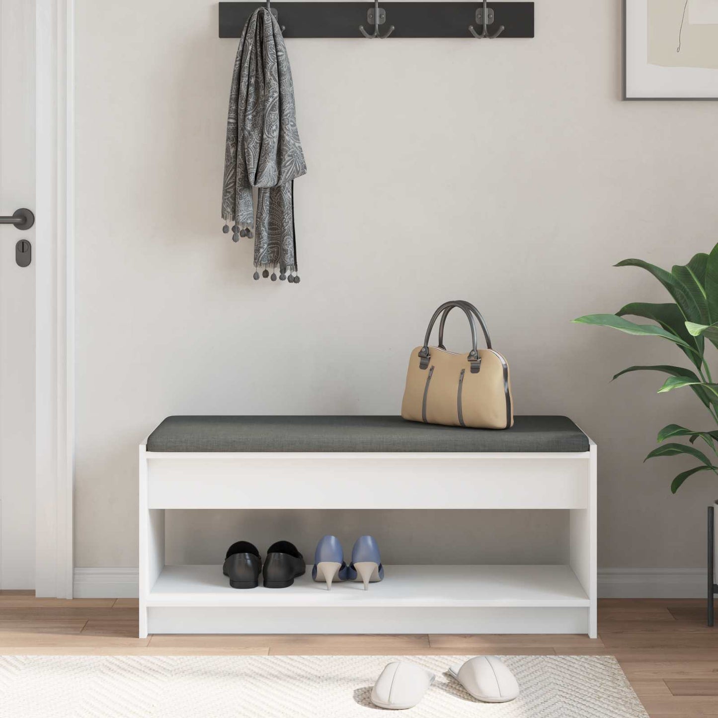 Panca per ingresso con cuscino Bianco 103 x 38 x 45 cm | homemem39