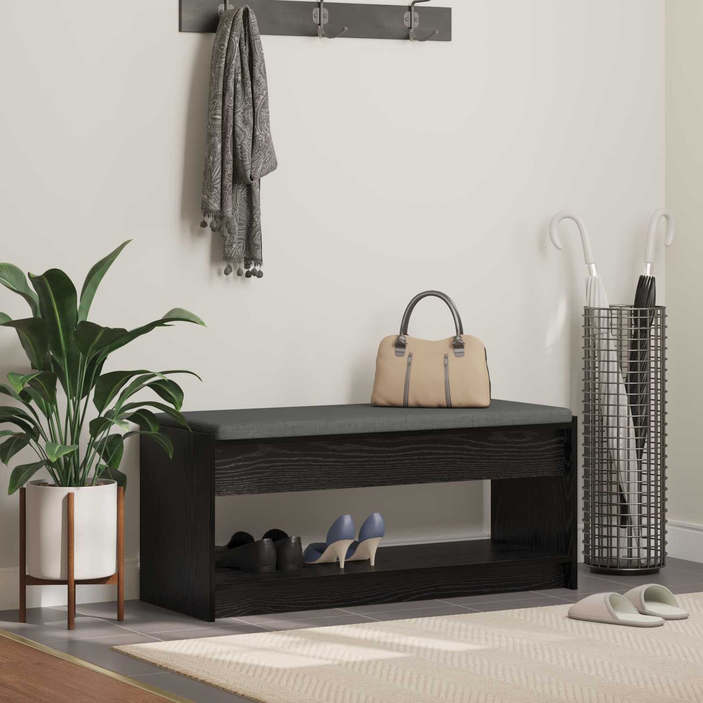 Panca per ingresso con cuscino Rovere Nero 103 x 38 x 45 cm | homemem39