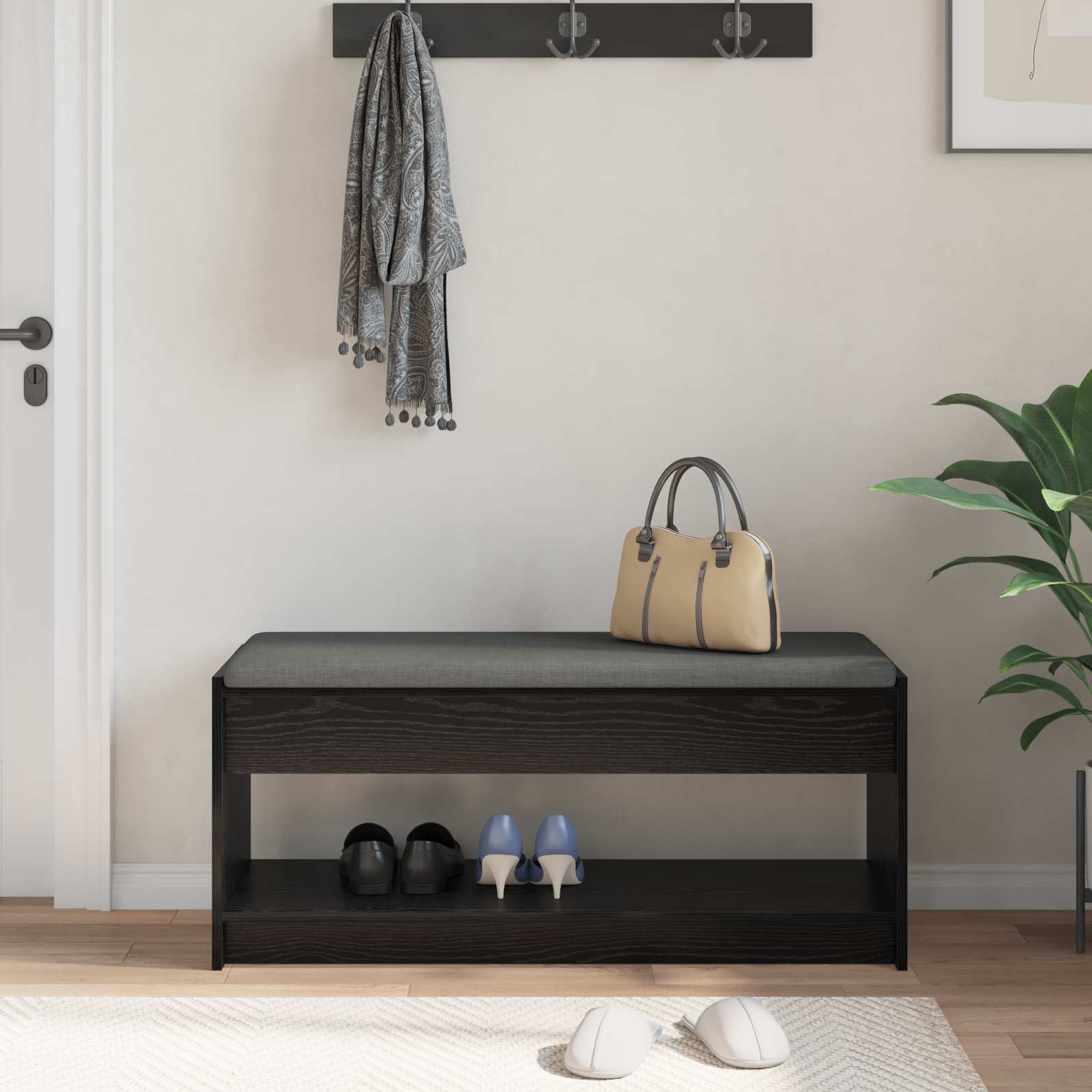 Panca per ingresso con cuscino Rovere Nero 103 x 38 x 45 cm | homemem39