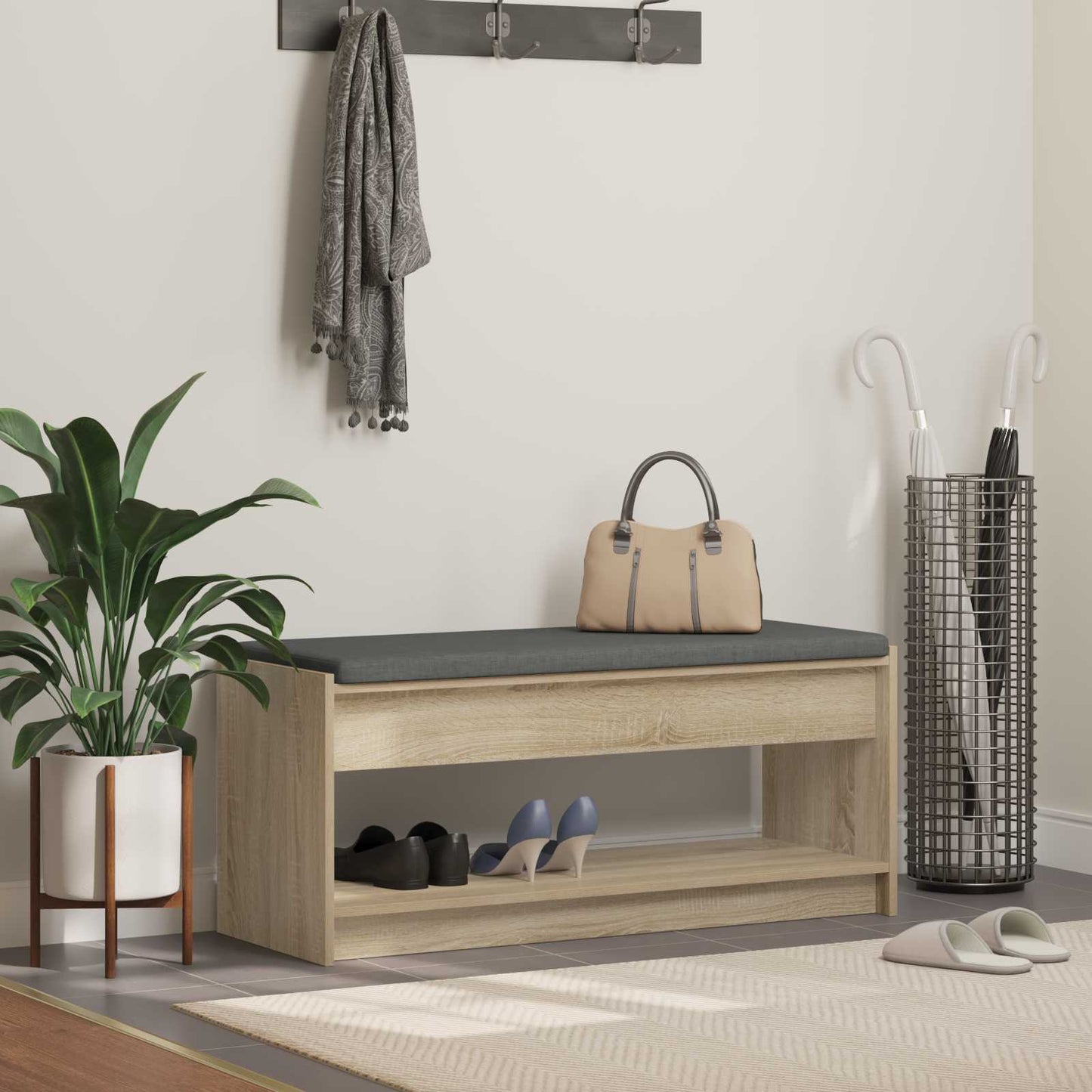 Panca per ingresso con cuscino Rovere Sonoma 103 x 38 x 45 cm | homemem39