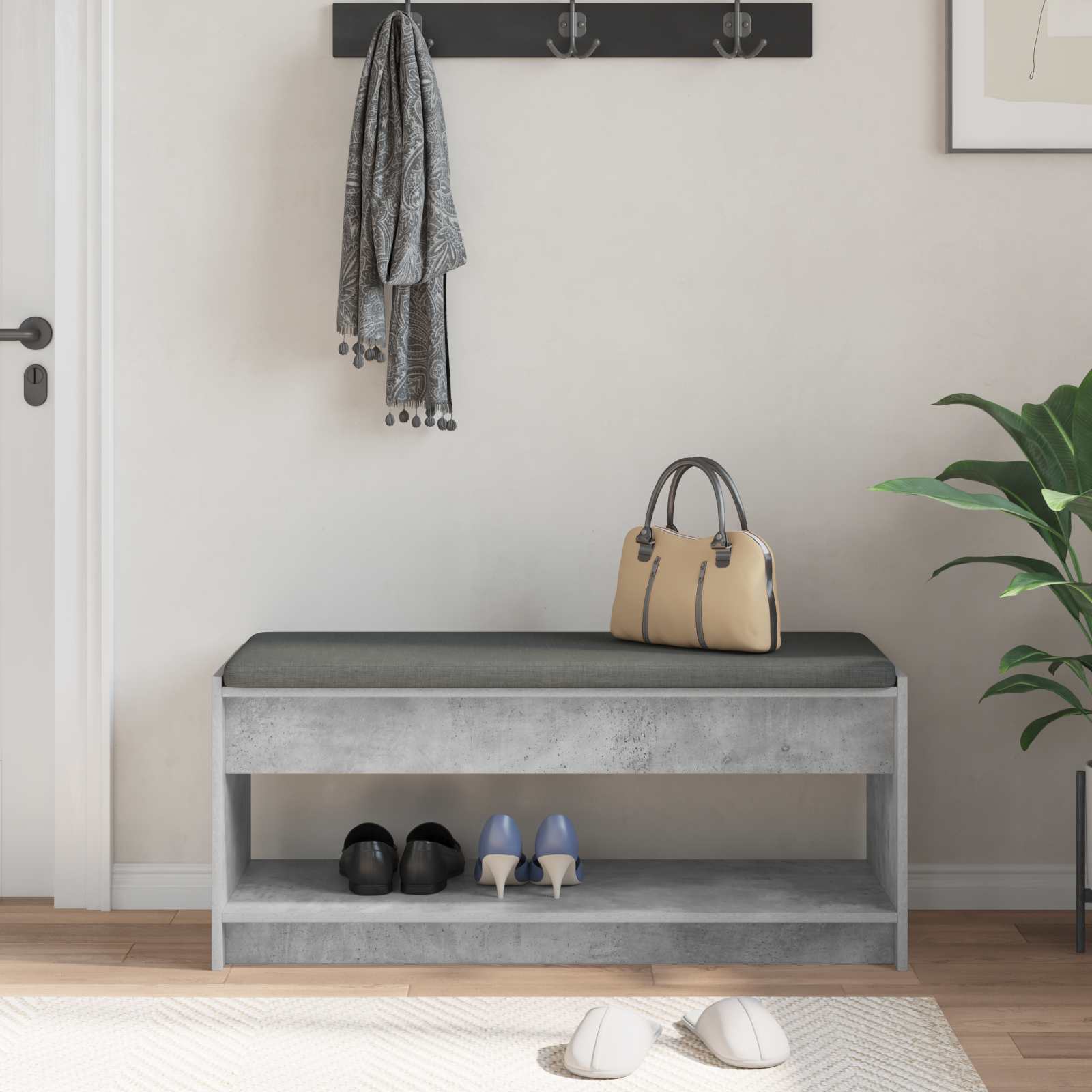 Panca per ingresso con cuscino Grigio Cemento 103 x 38 x 45 cm | homemem39