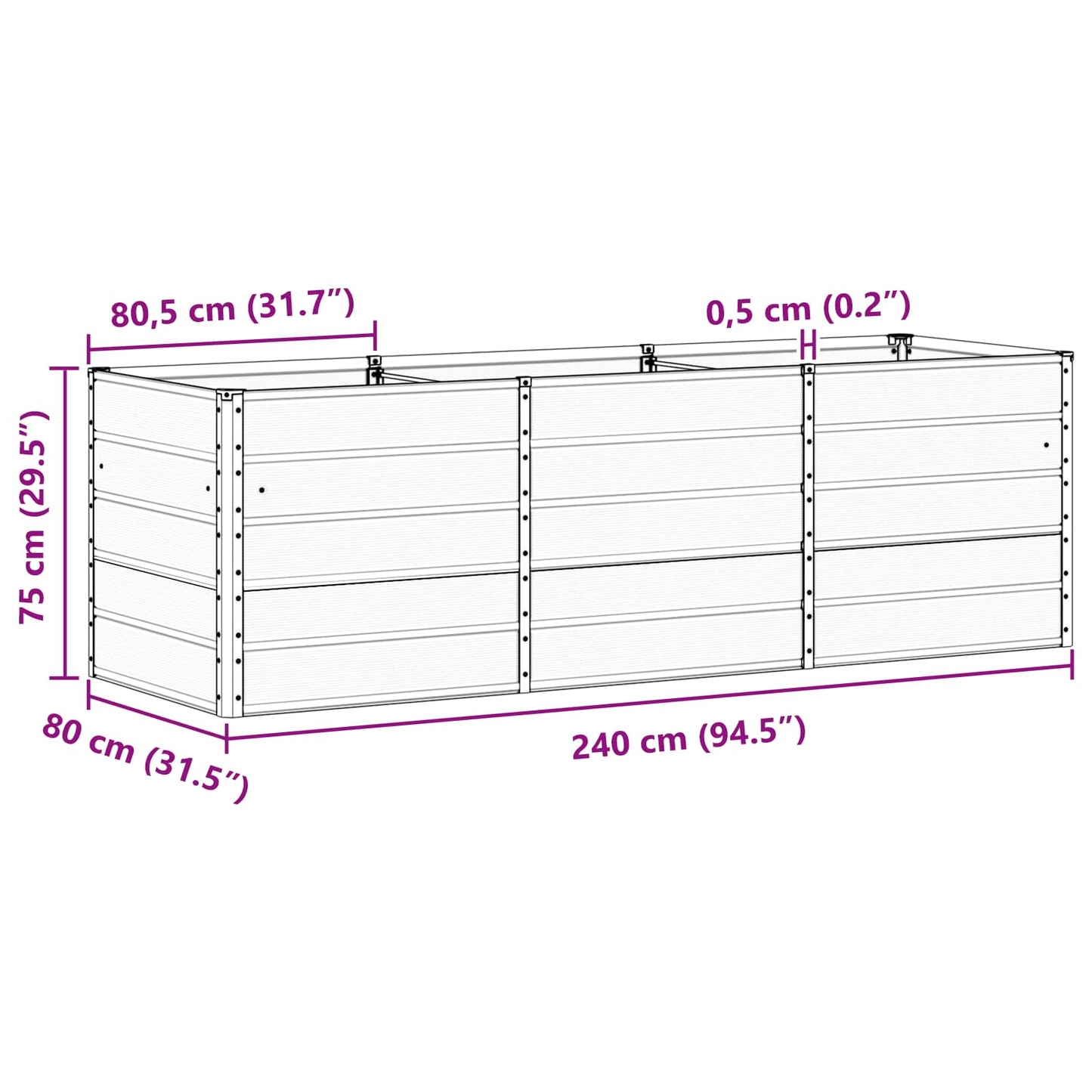 Fioriera Avorio 240 x 80 x 75 cm Acciaio