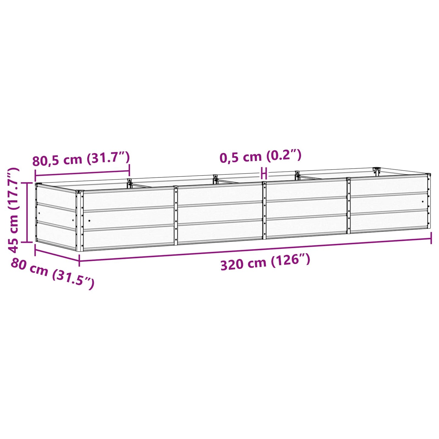 Fioriera Avorio 320 x 80 x 45 cm Acciaio