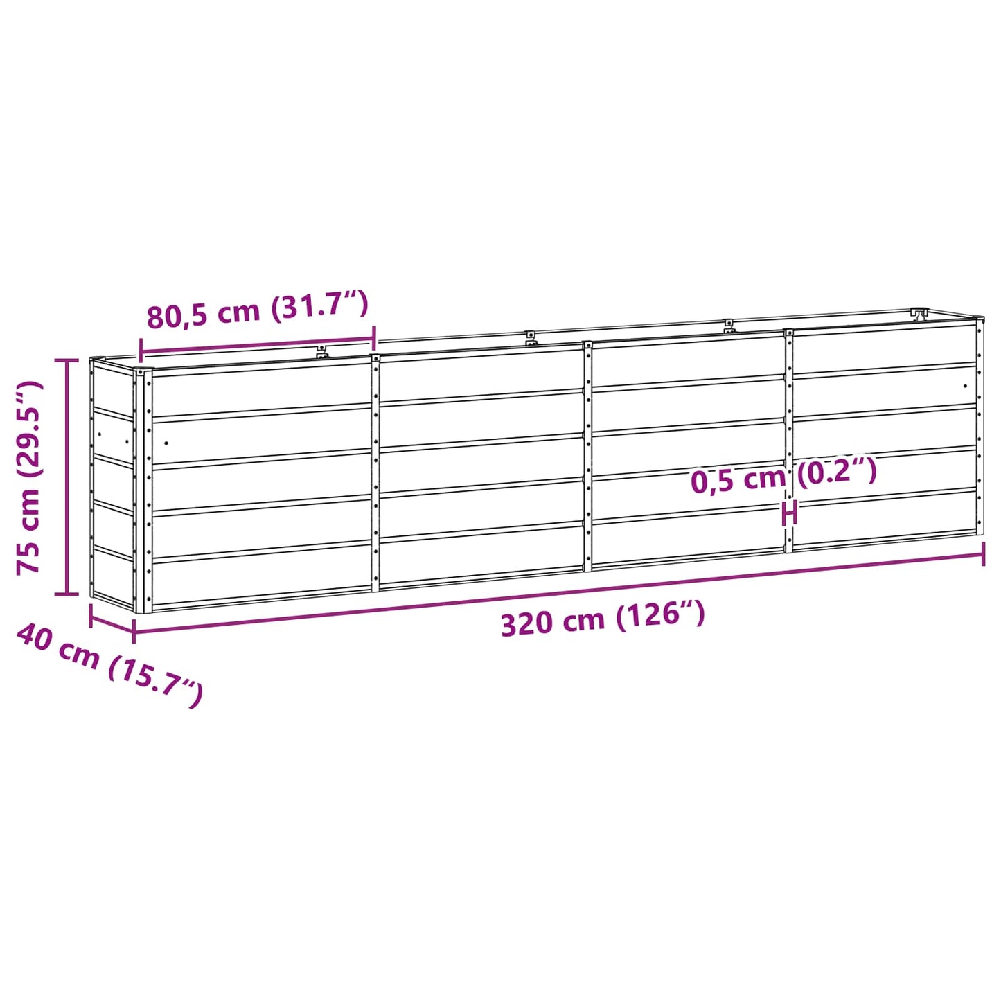 Fioriera Grigio chiaro 160 x 40 x 75 cm Acciaio