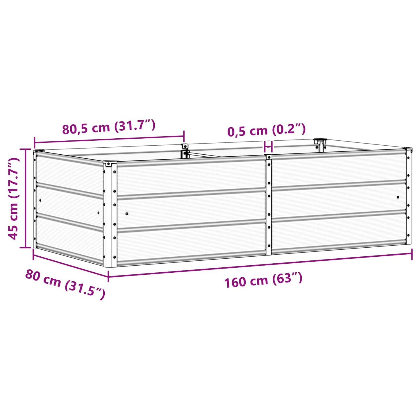 Fioriera Grigio chiaro 160 x 80 x 45 cm Acciaio
