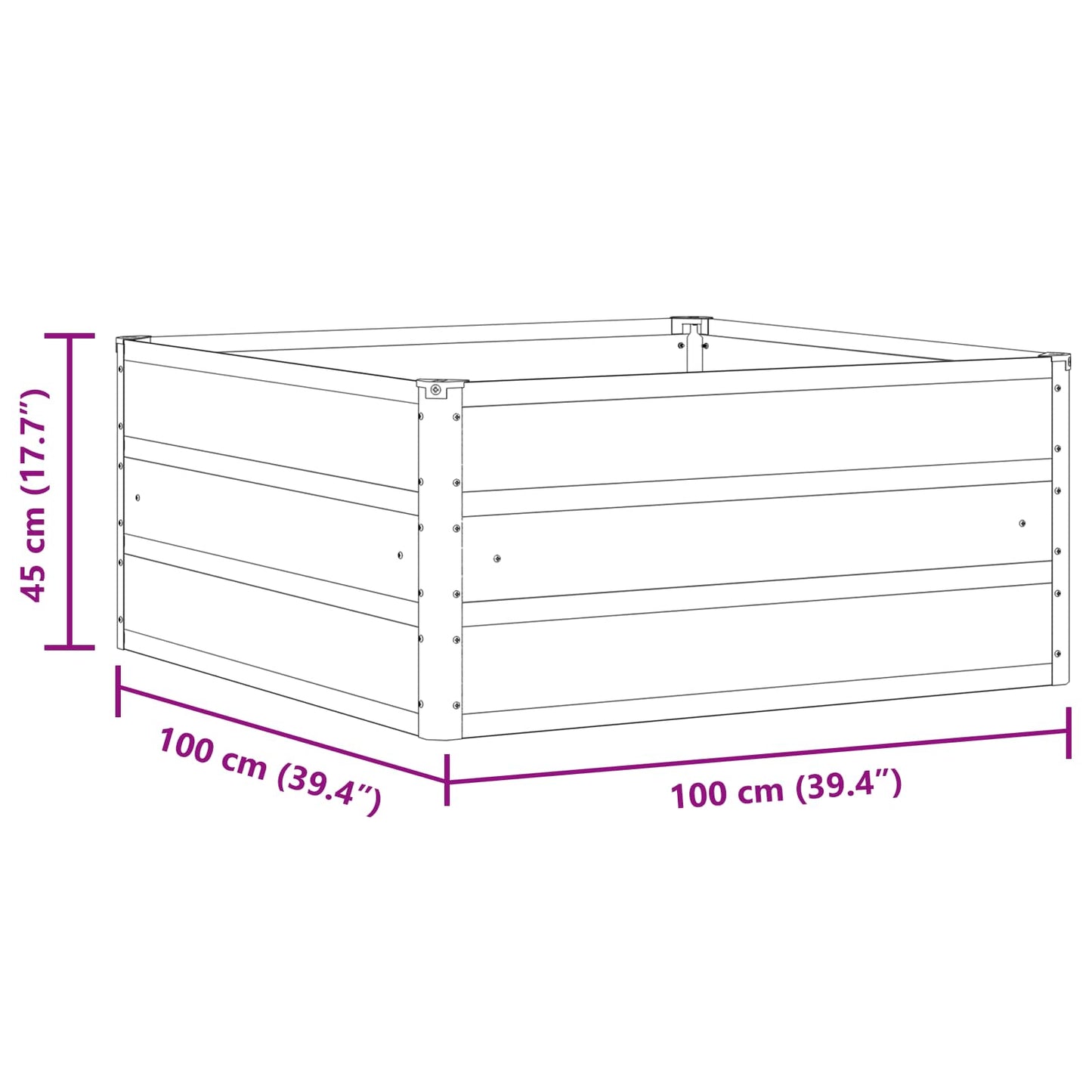 Fioriera Antracite 100 x 100 x 45 cm Acciaio