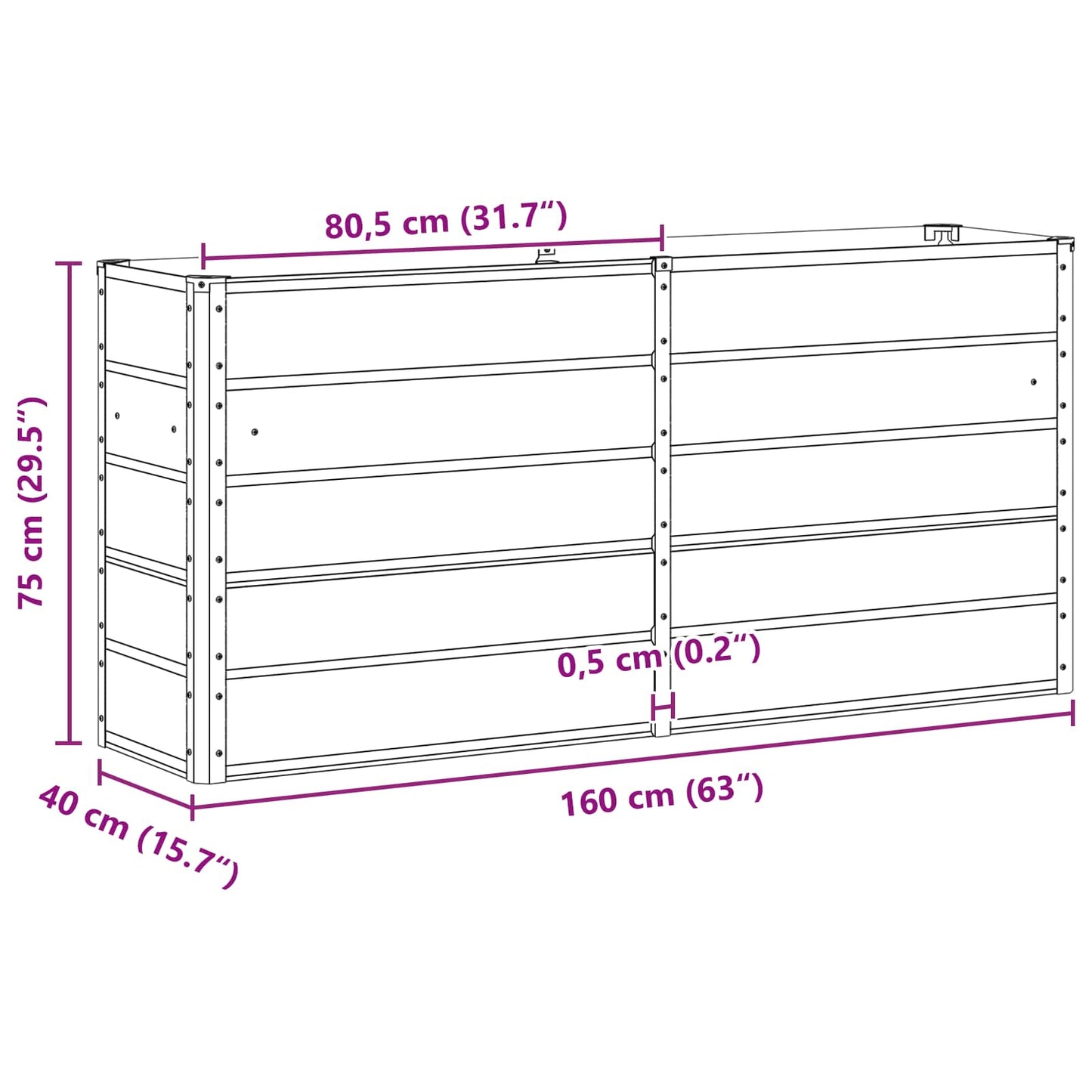 Fioriera Antracite 160 x 40 x 75 cm Acciaio