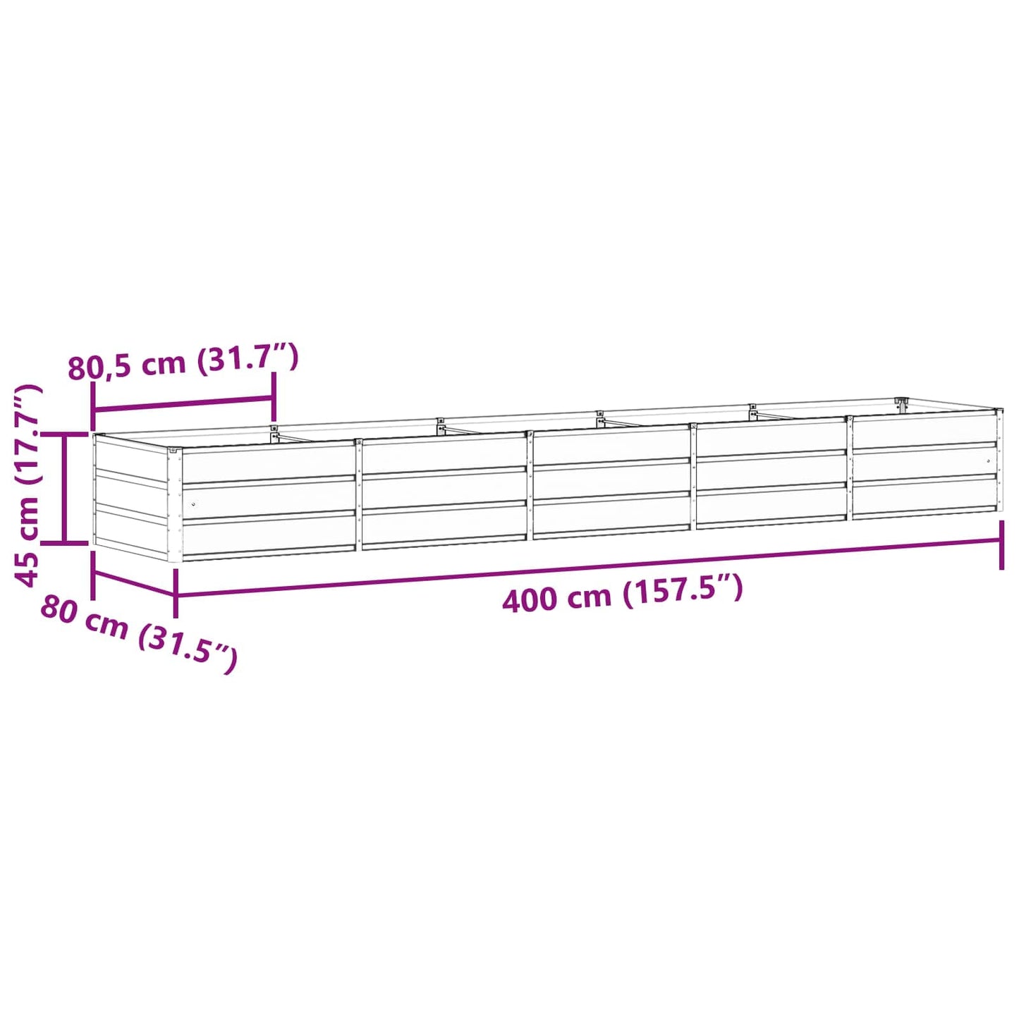 Fioriera Antracite 400 x 80 x 45 cm Acciaio