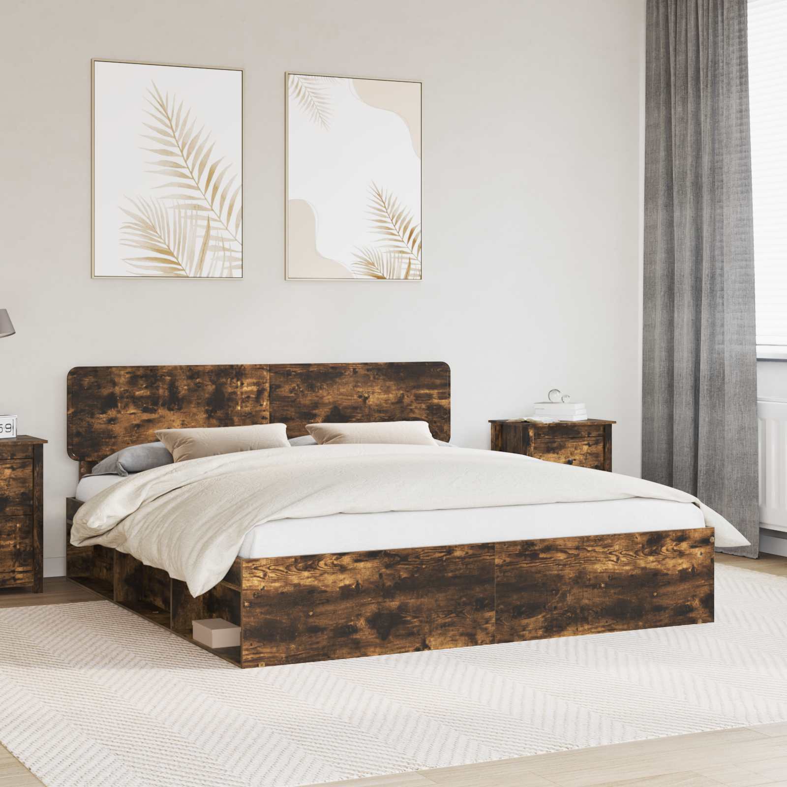 Struttura del letto Rovere fumé 200 x 200 cm Pino massello | homemem39