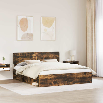 Struttura del letto Rovere fumé 200 x 200 cm Pino massello | homemem39