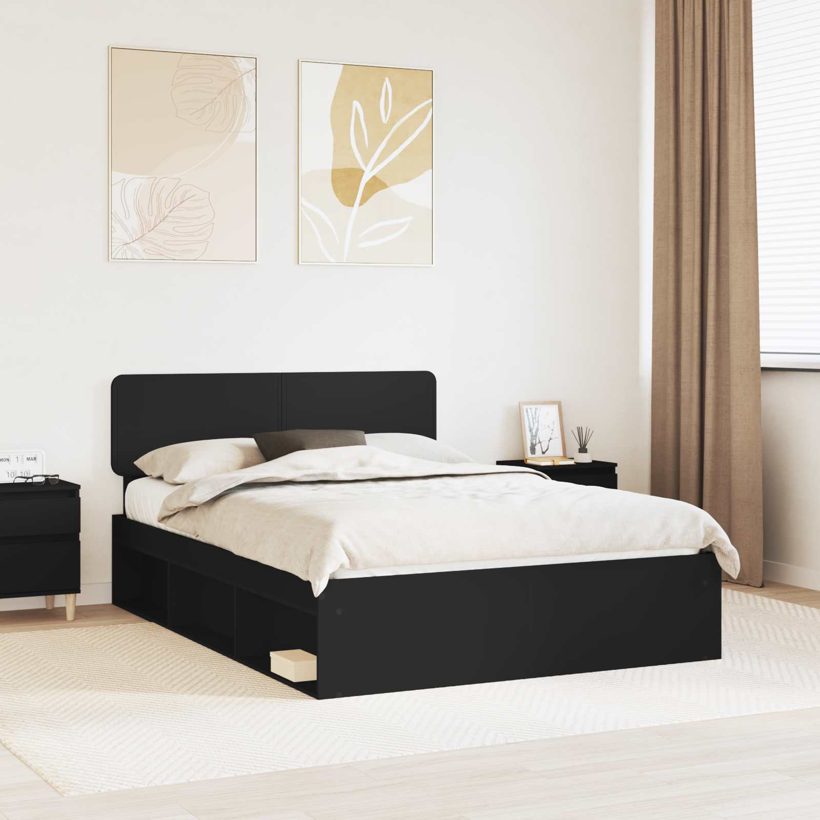 Struttura del letto Nero 150 x 200 cm Pino massello | homemem39