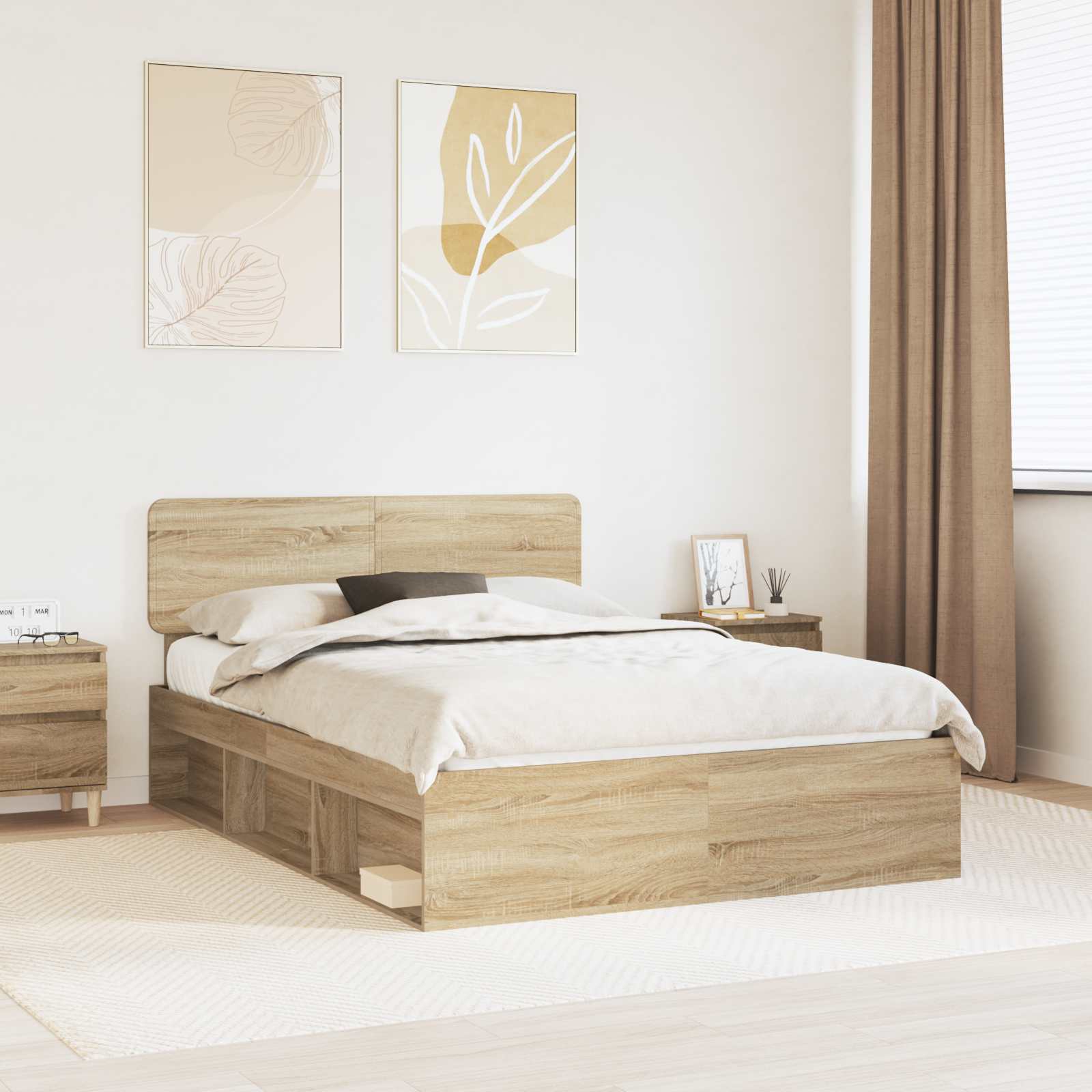 Struttura del letto Rovere Sonoma 150 x 200 cm Pino massello | homemem39