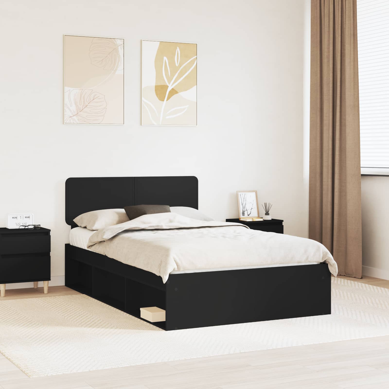 Struttura del letto Nero 135 x 190 cm Pino massello | homemem39
