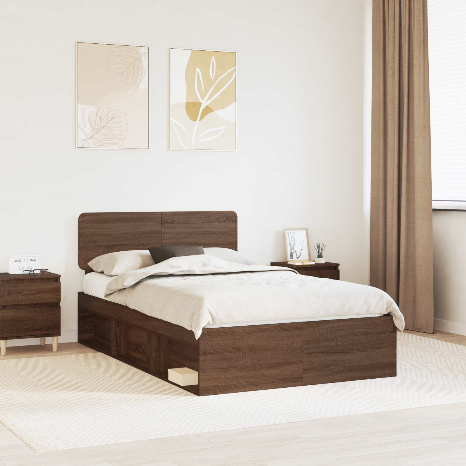 Struttura del letto Rovere Marrone 120 x 190 cm Pino massello | homemem39