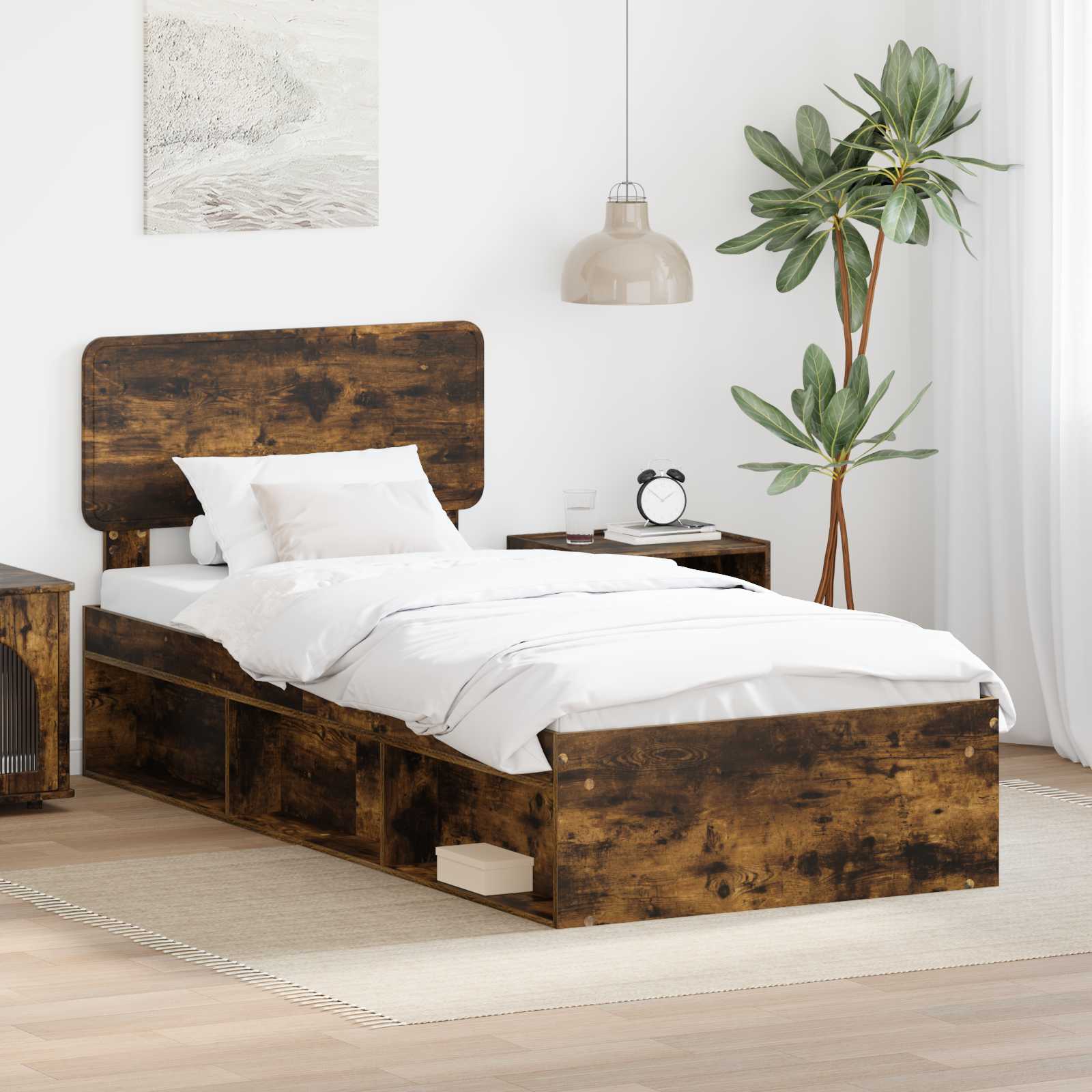 Struttura del letto Rovere fumé 100 x 200 cm Pino massello | homemem39