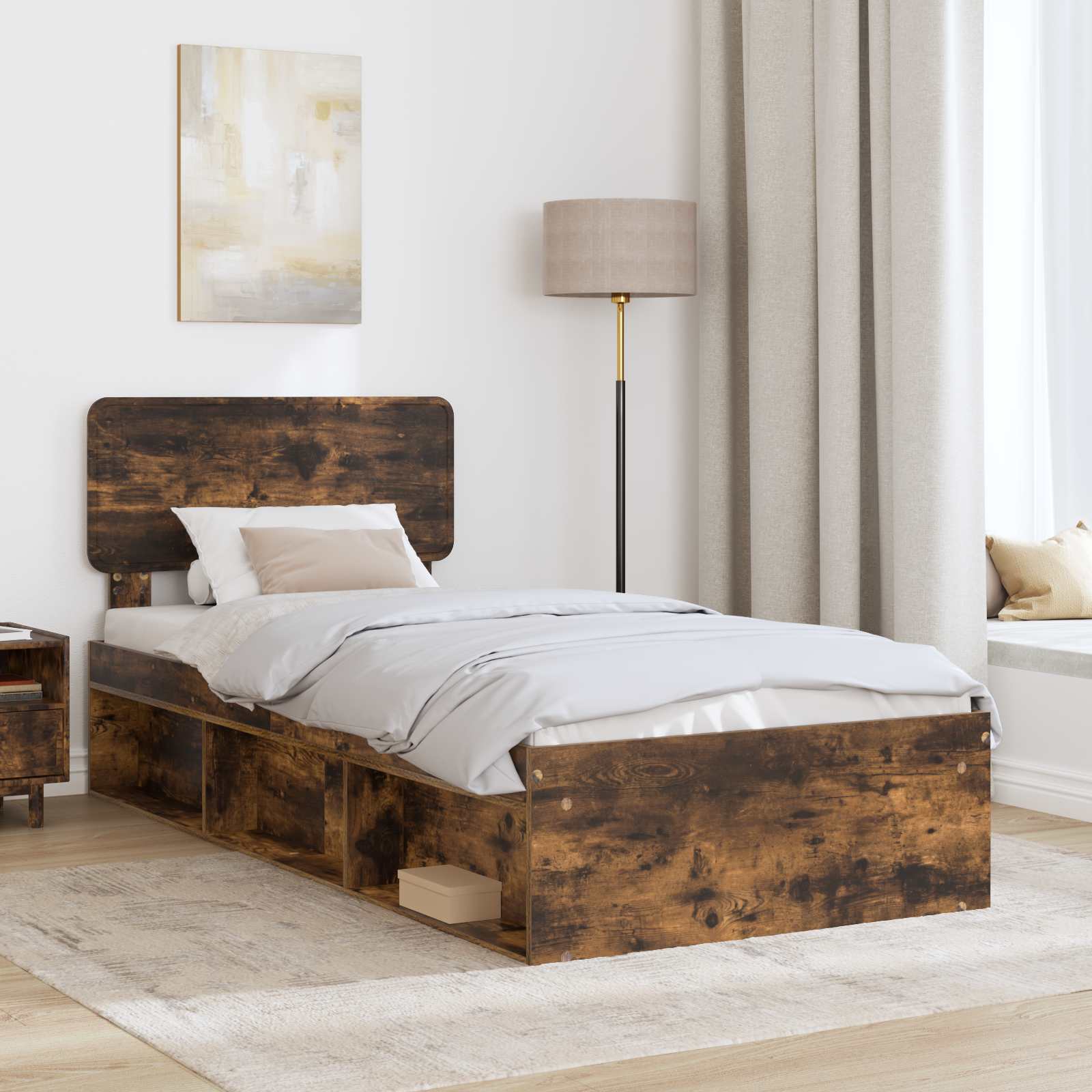 Struttura del letto Rovere fumé 100 x 200 cm Pino massello | homemem39