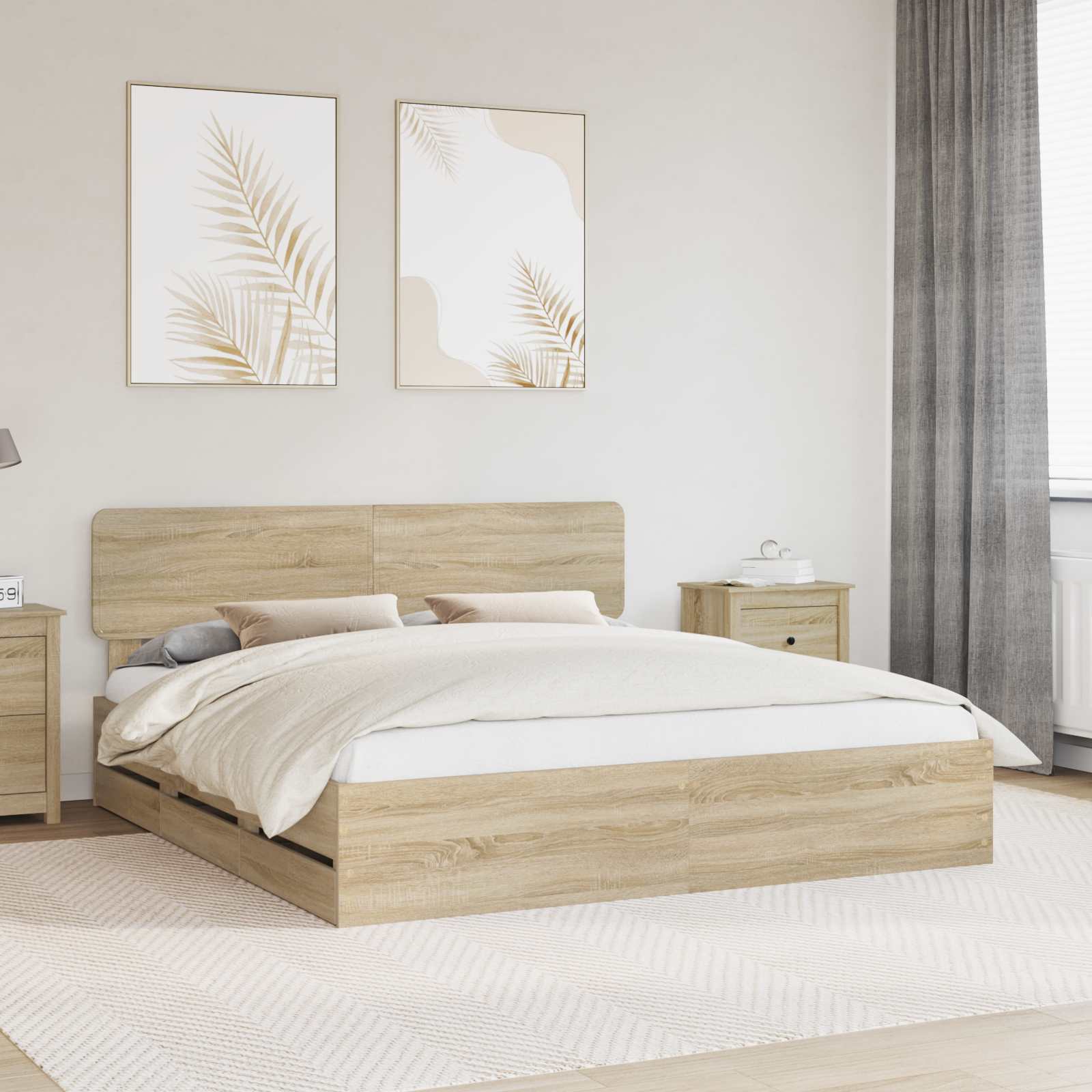 Struttura del letto con cassetto Rovere Sonoma 200 x 200 cm | homemem39