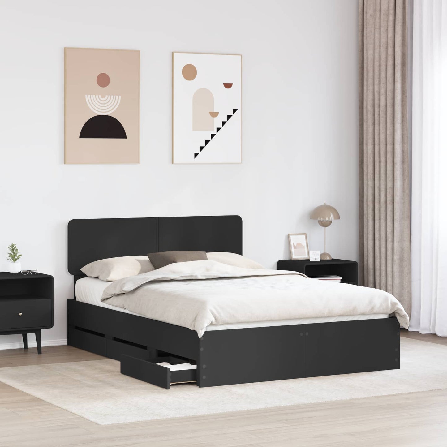 Struttura del letto Nero 160 x 200 cm Legno ingegnerizzato | homemem39