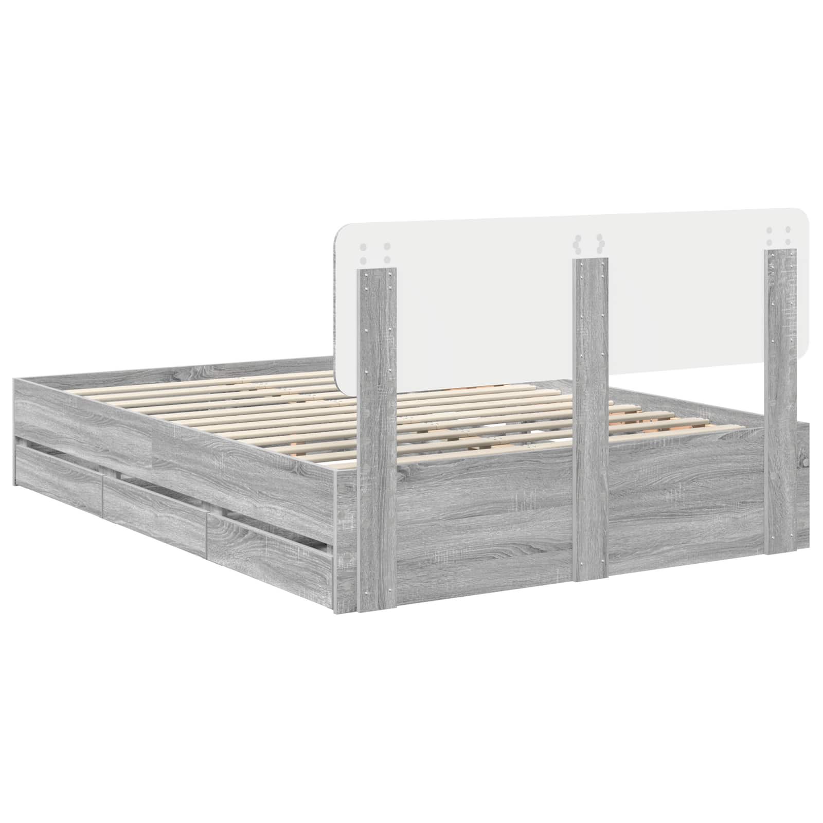 Struttura del letto con cassetto Sonoma grigia 140 x 200 cm | homemem39