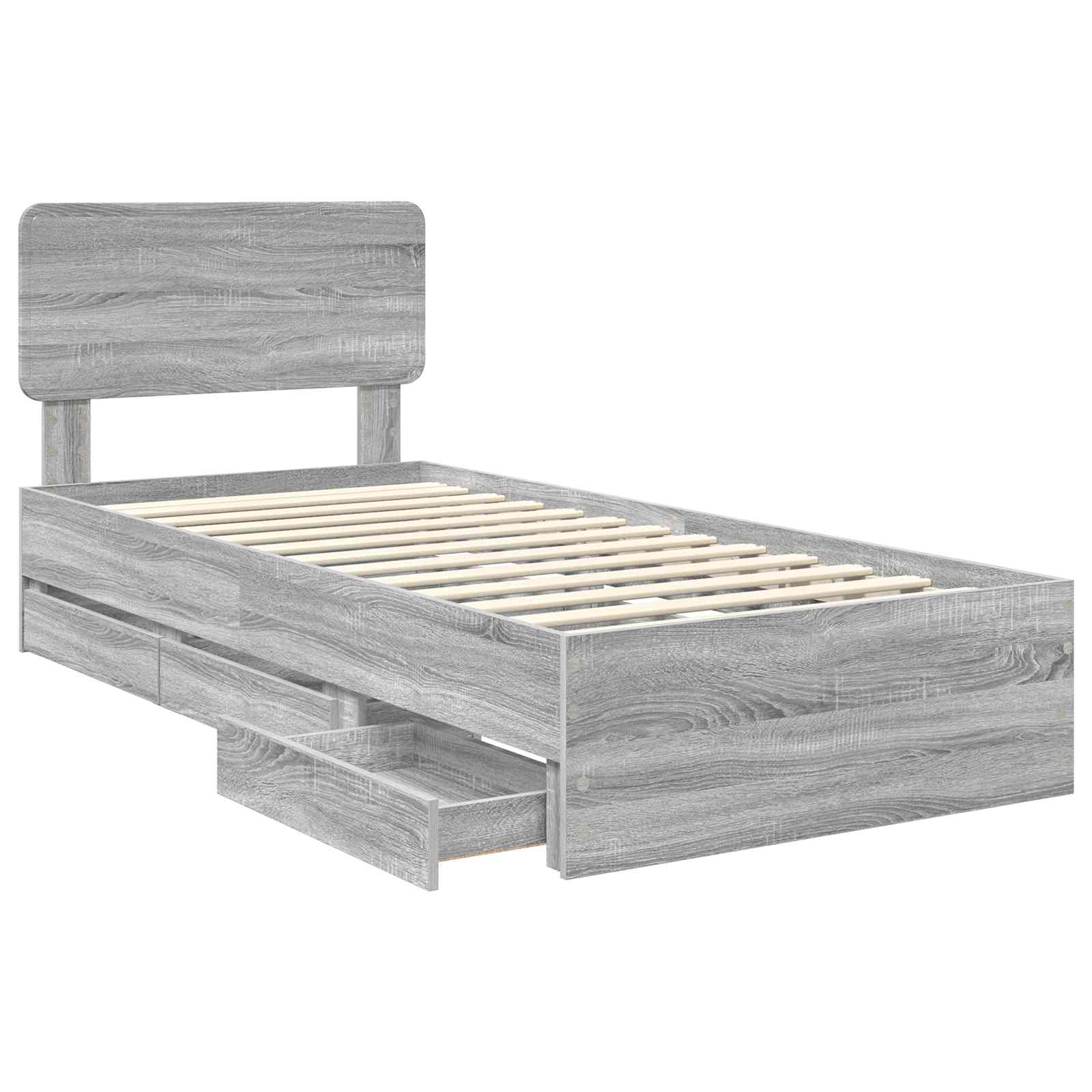 Struttura del letto con cassetto Sonoma grigia 90 x 190 cm | homemem39