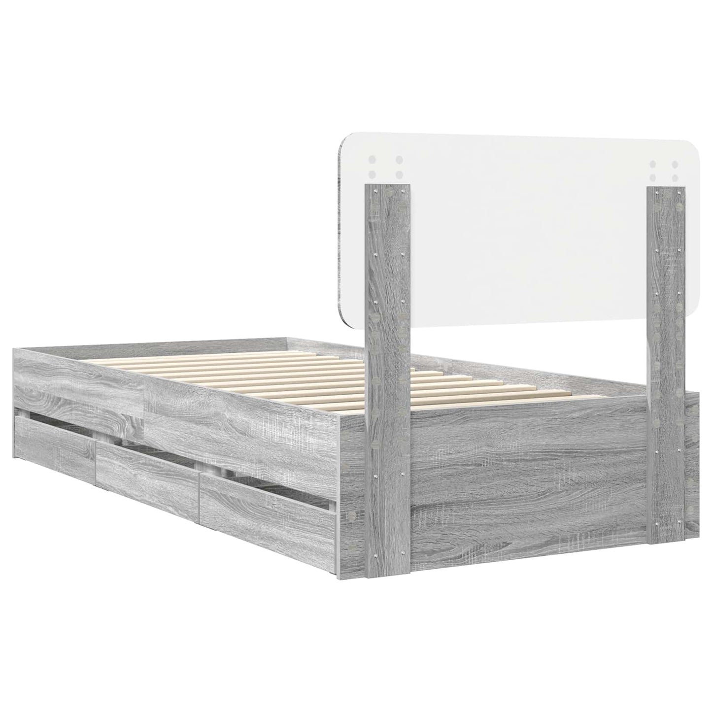 Struttura del letto con cassetto Sonoma grigia 90 x 190 cm | homemem39
