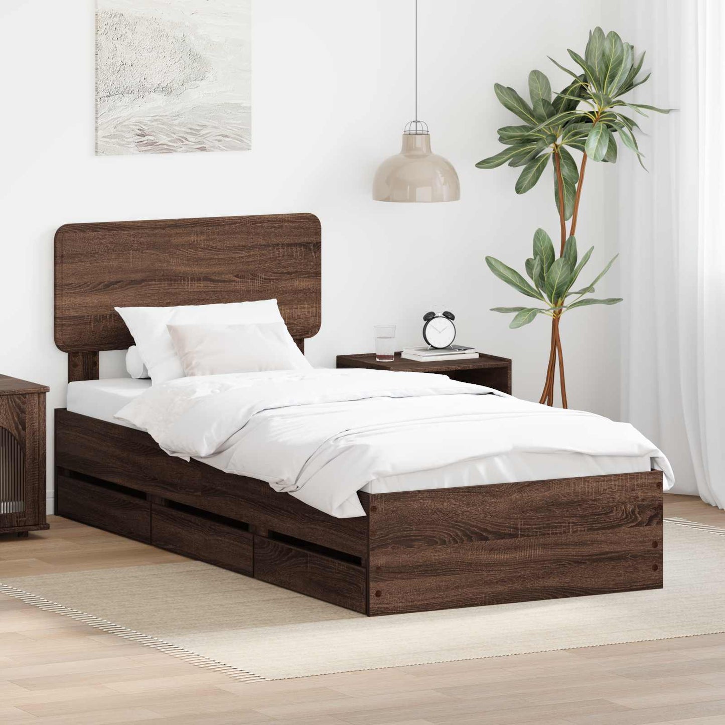 Struttura del letto con cassetto Quercia marrone 90 x 190 cm | homemem39