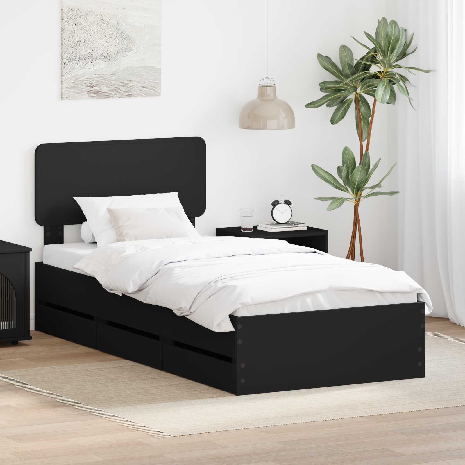 Struttura del letto Nero 75 x 190 cm Legno ingegnerizzato | homemem39