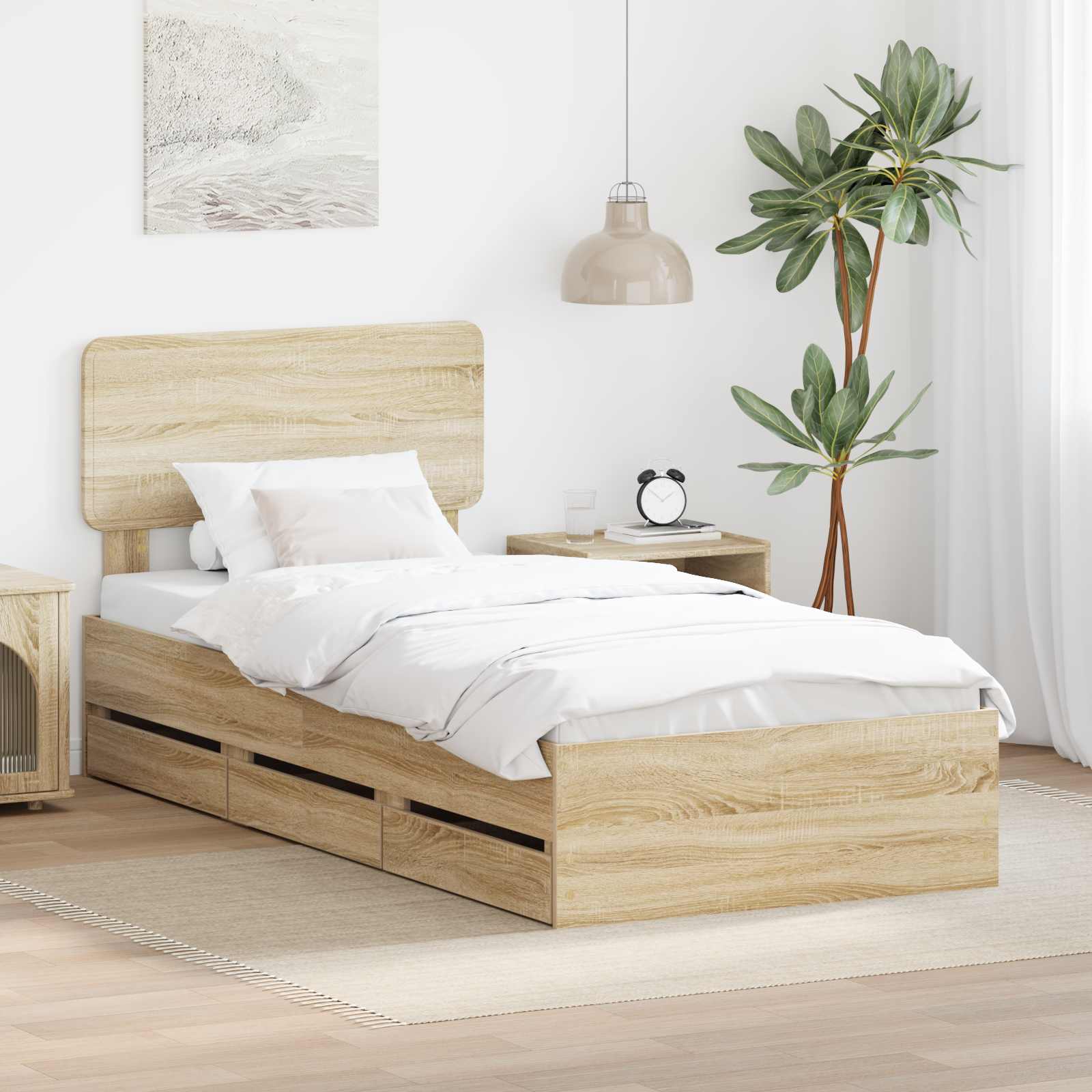 Struttura del letto con cassetto Rovere Sonoma 75 x 190 cm | homemem39