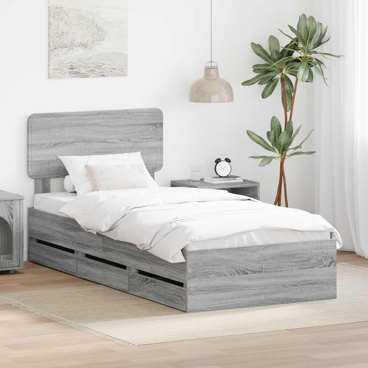 Struttura del letto con cassetto Sonoma grigia 75 x 190 cm | homemem39