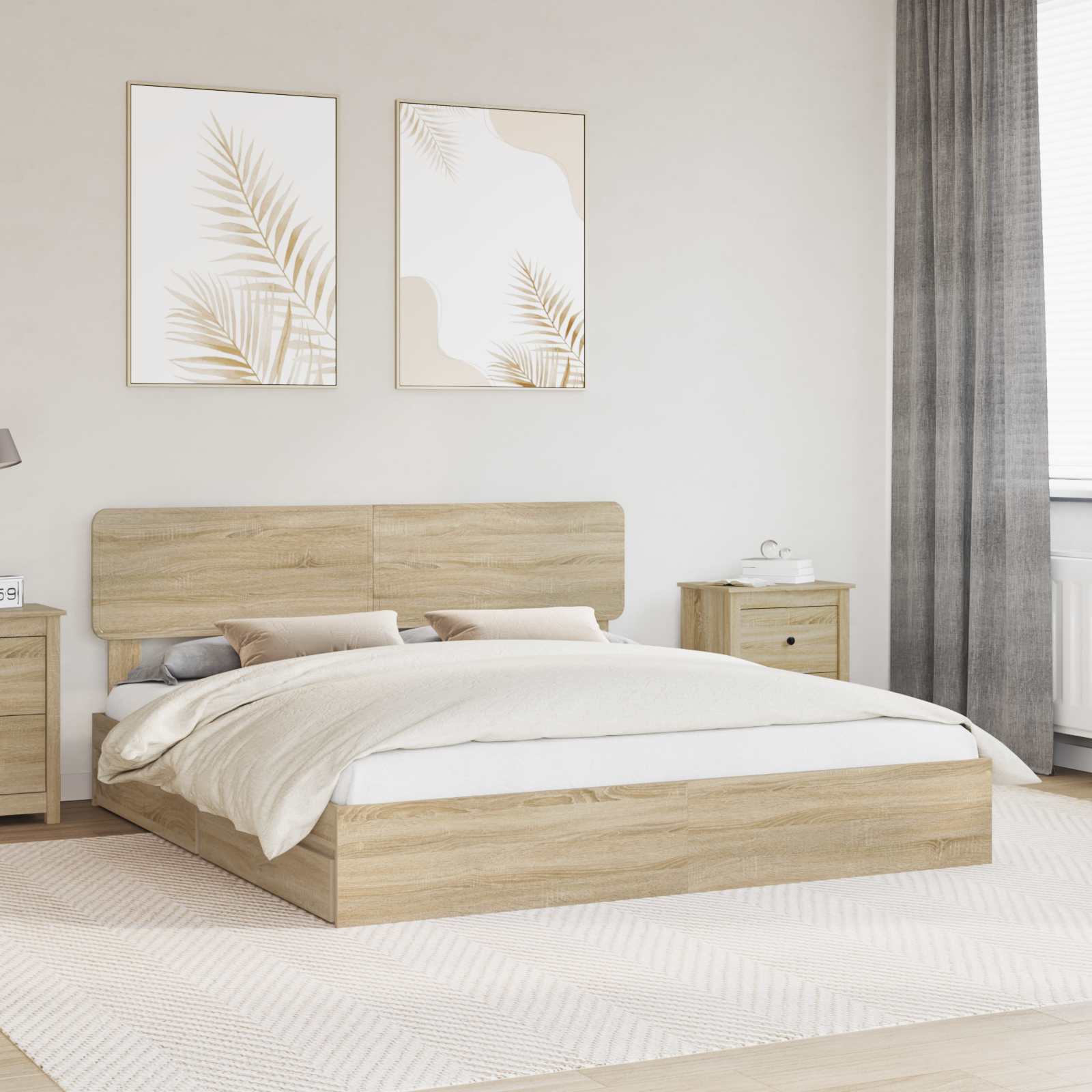 Letto con Contenitore con testiera Rovere Sonoma 180 x 200 cm | homemem39