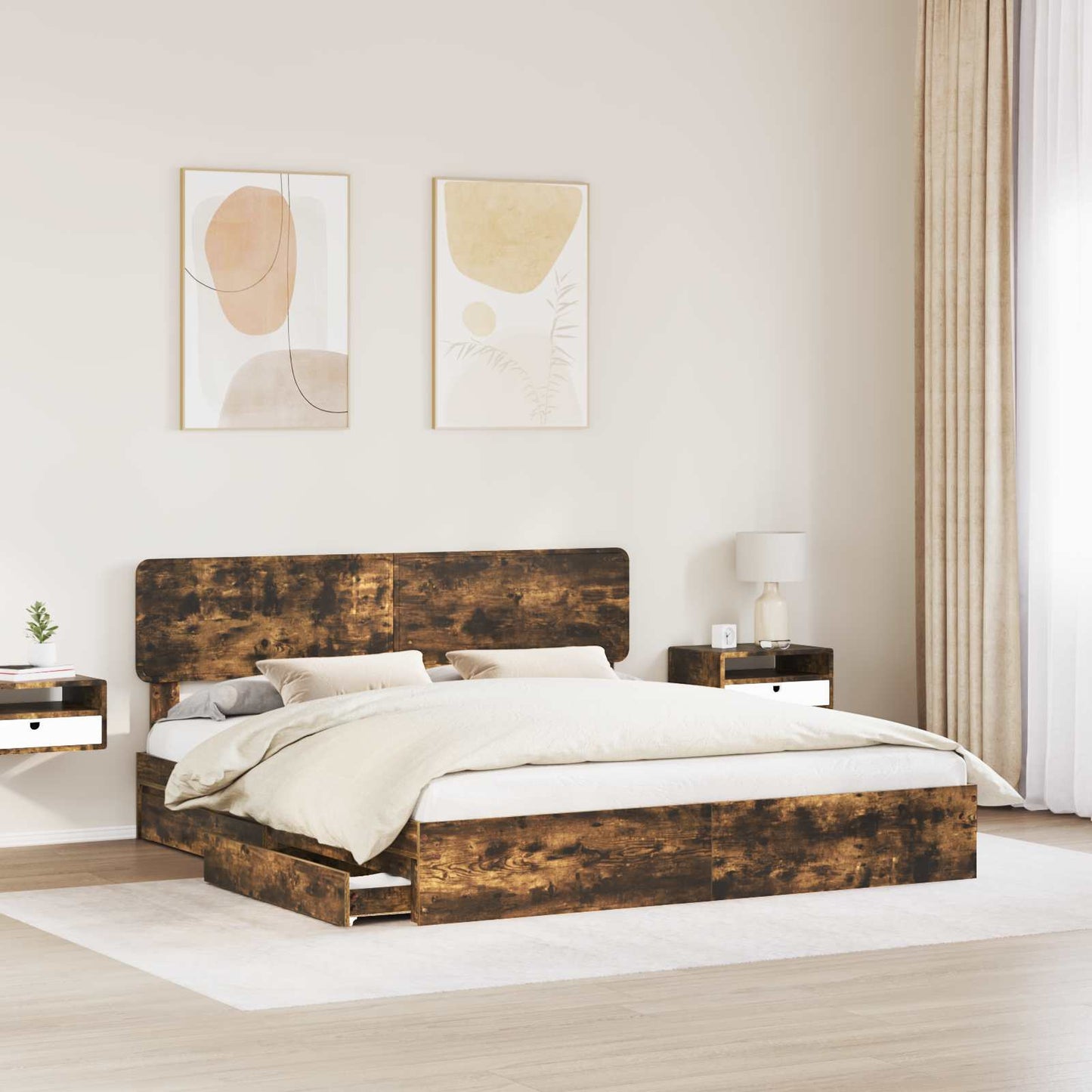 Letto con Contenitore con testiera Rovere fumé 180 x 200 cm | homemem39