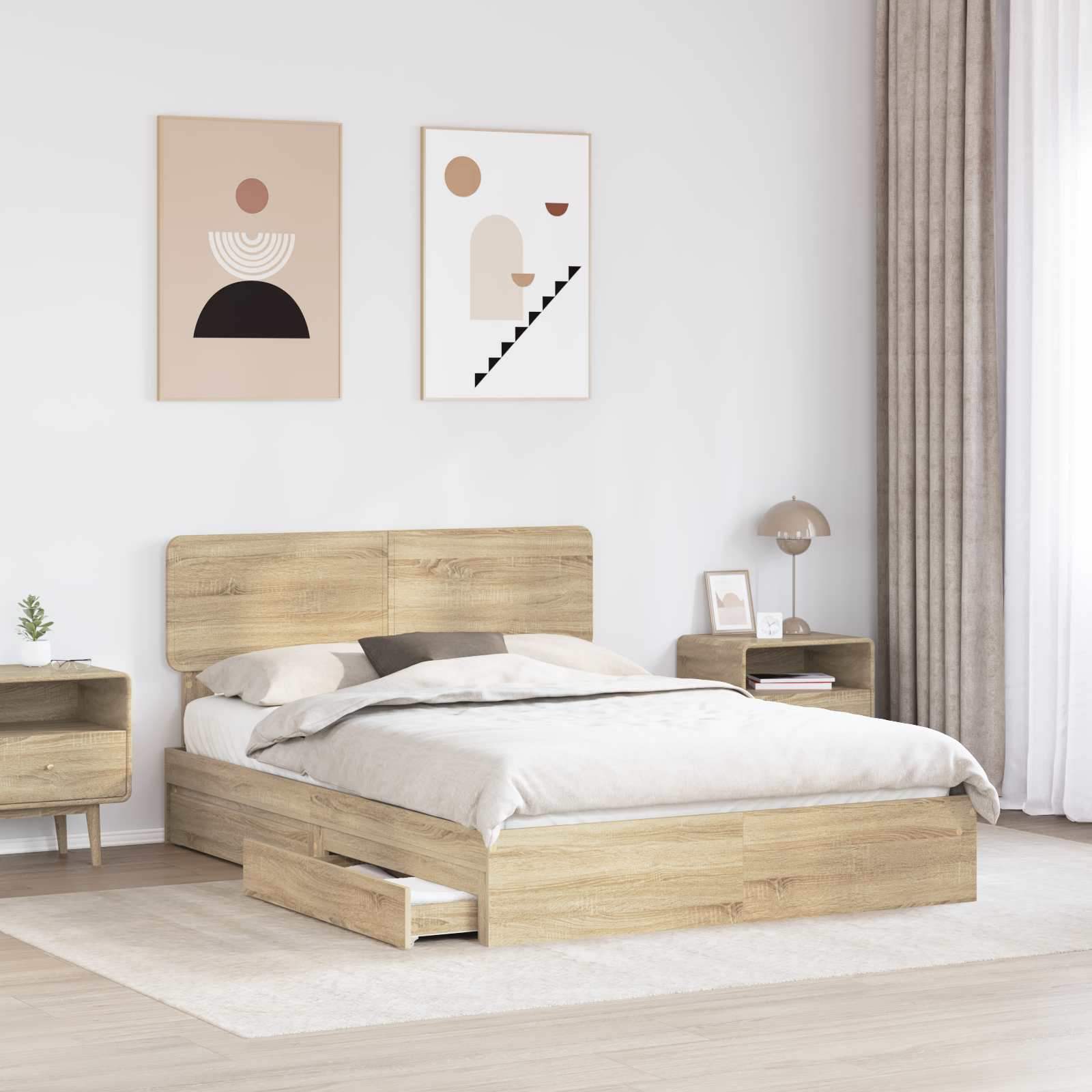 Letto con Contenitore con testiera Rovere Sonoma 160 x 200 cm | homemem39