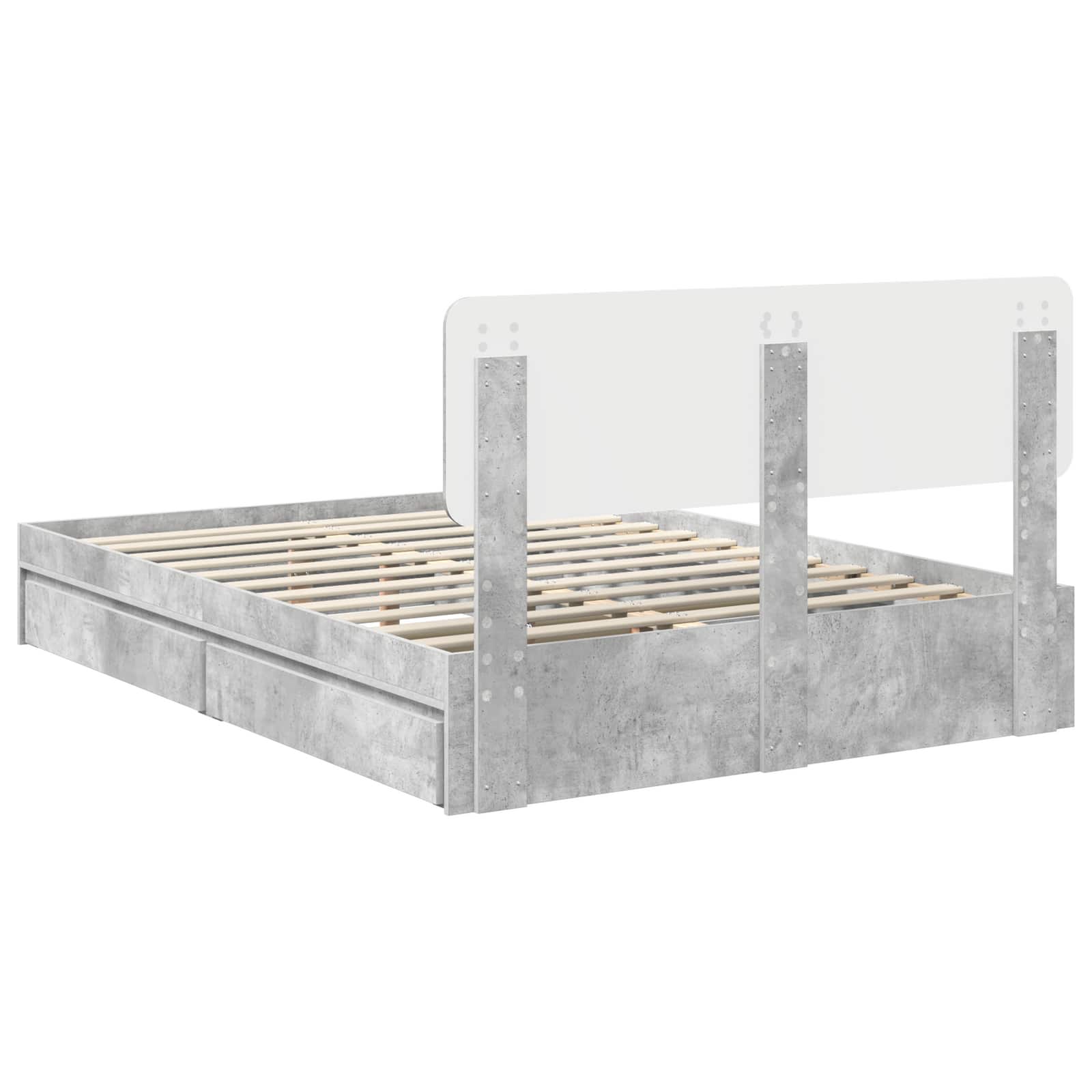 Letto con Contenitore con testiera Grigio cemento 150 x 200 cm | homemem39