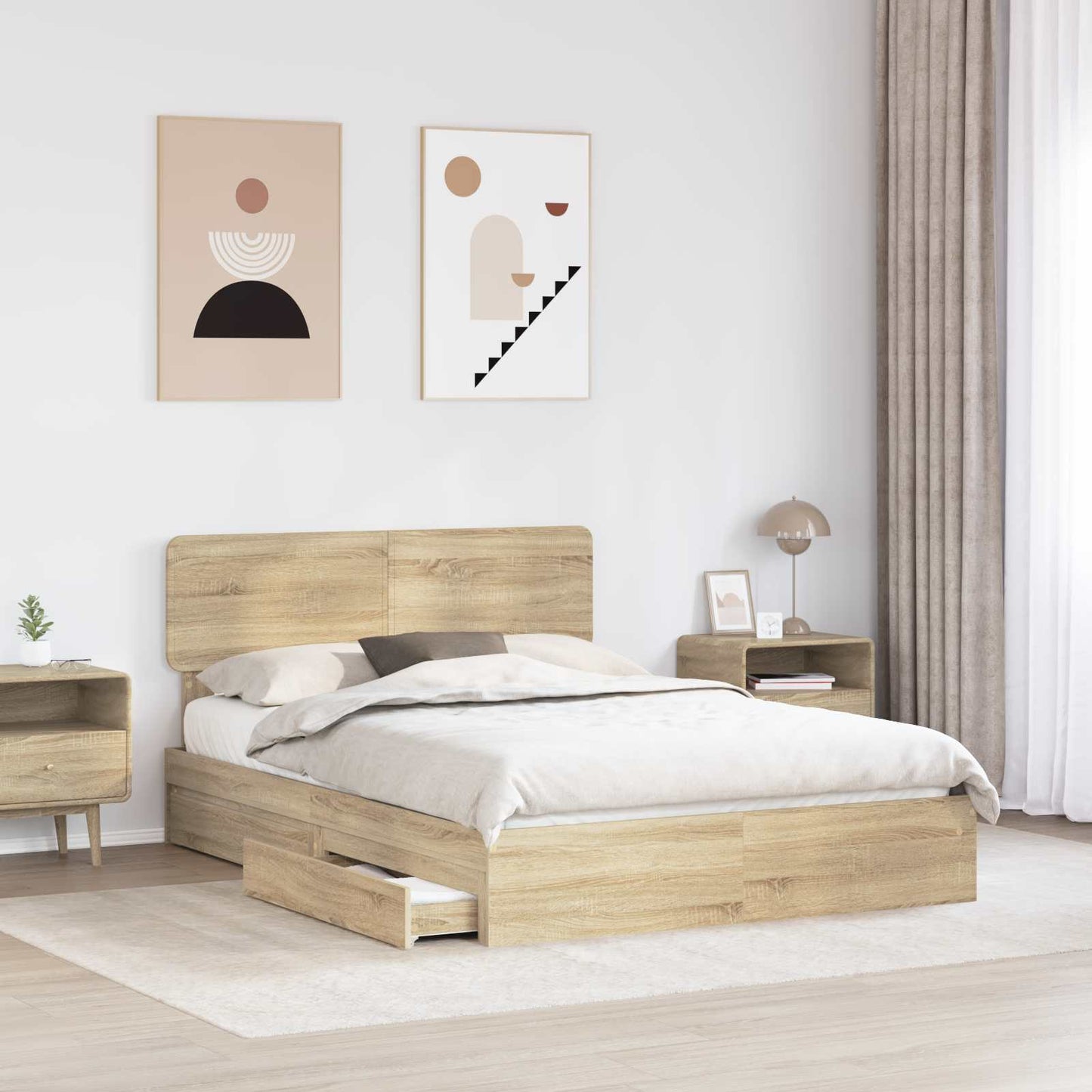 Letto con Contenitore con testiera Rovere Sonoma 140 x 200 cm | homemem39
