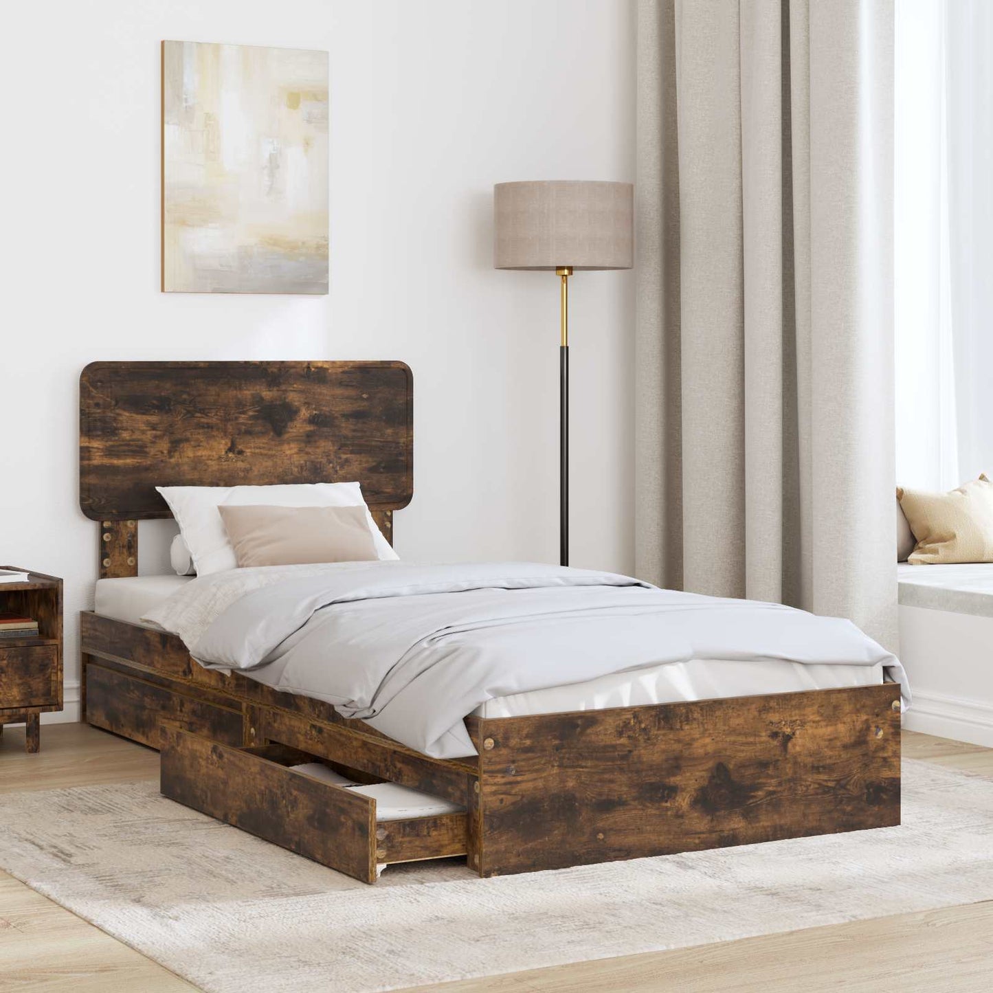 Letto con Contenitore con testiera Rovere fumé 100 x 200 cm | homemem39